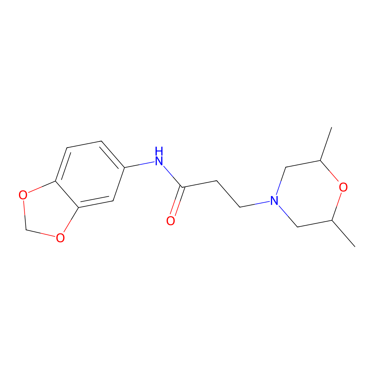 N-(1,3-benzodioxol-5-yl)-3-(2,6-dimethylmorpholin-4-yl)propanamide molecular structure, CAS 356078-54-1