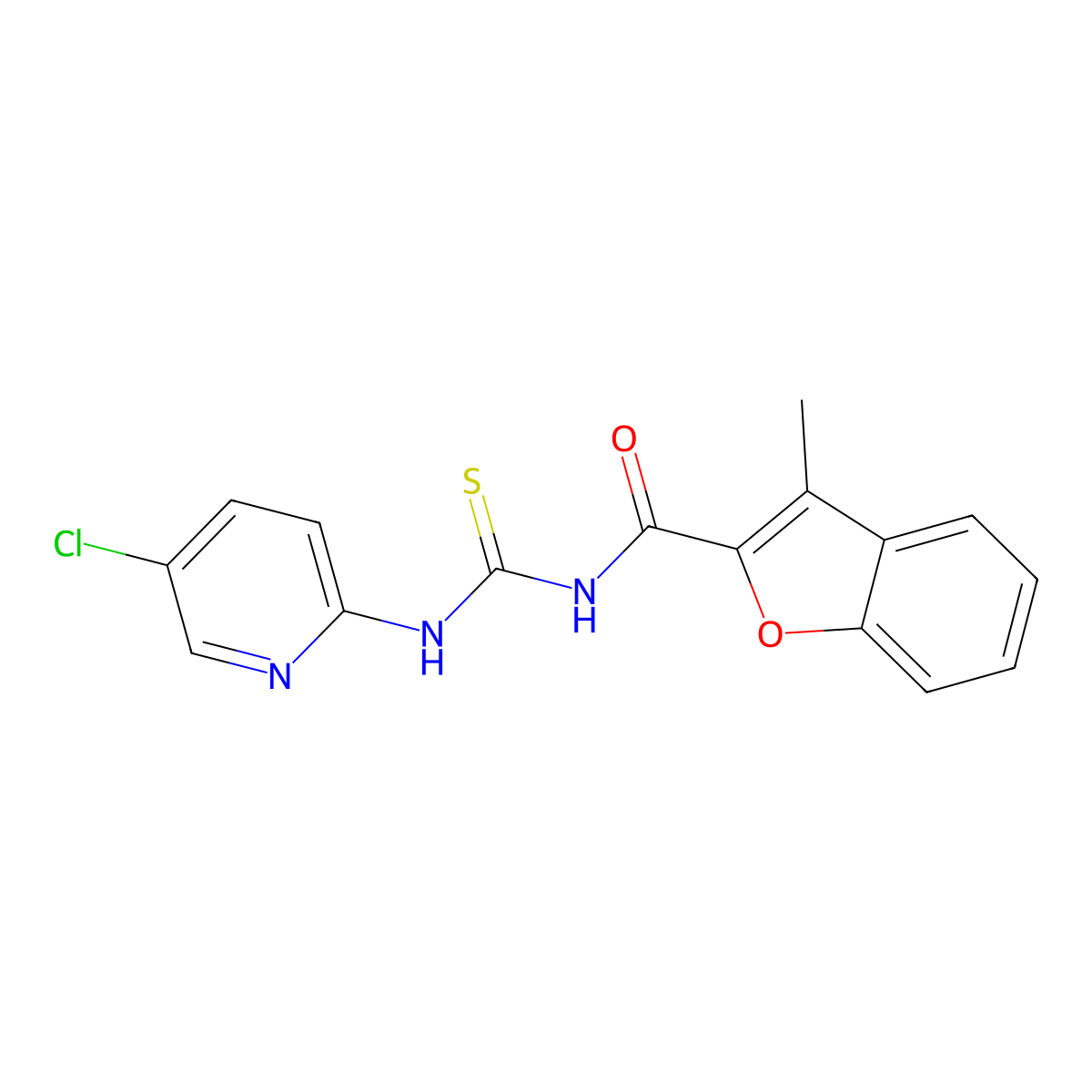 N-[(5-chloropyridin-2-yl)carbamothioyl]-3-methyl-1-benzofuran-2-carboxamide molecular structure, CAS 356078-56-3