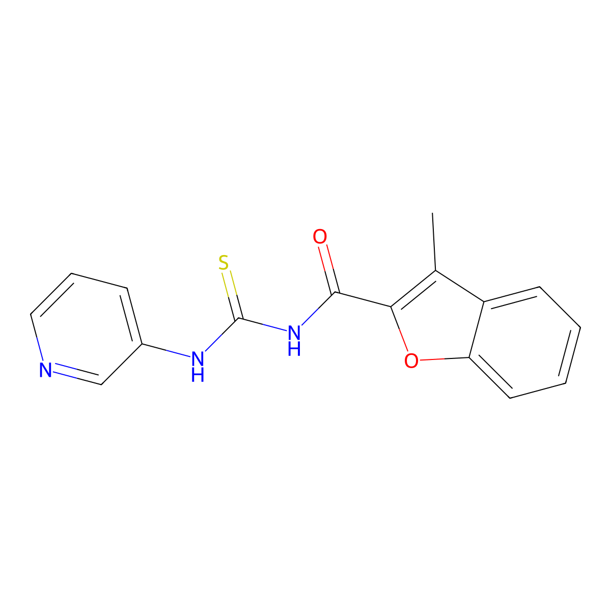 3-methyl-N-(pyridin-3-ylcarbamothioyl)-1-benzofuran-2-carboxamide molecular structure, CAS 356078-59-6