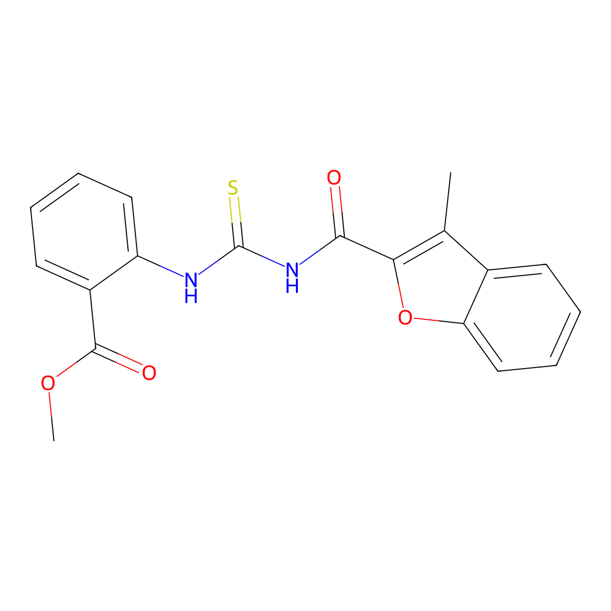 Methyl 2-[(3-methyl-1-benzofuran-2-carbonyl)carbamothioylamino]benzoate molecular structure, CAS 356078-62-1