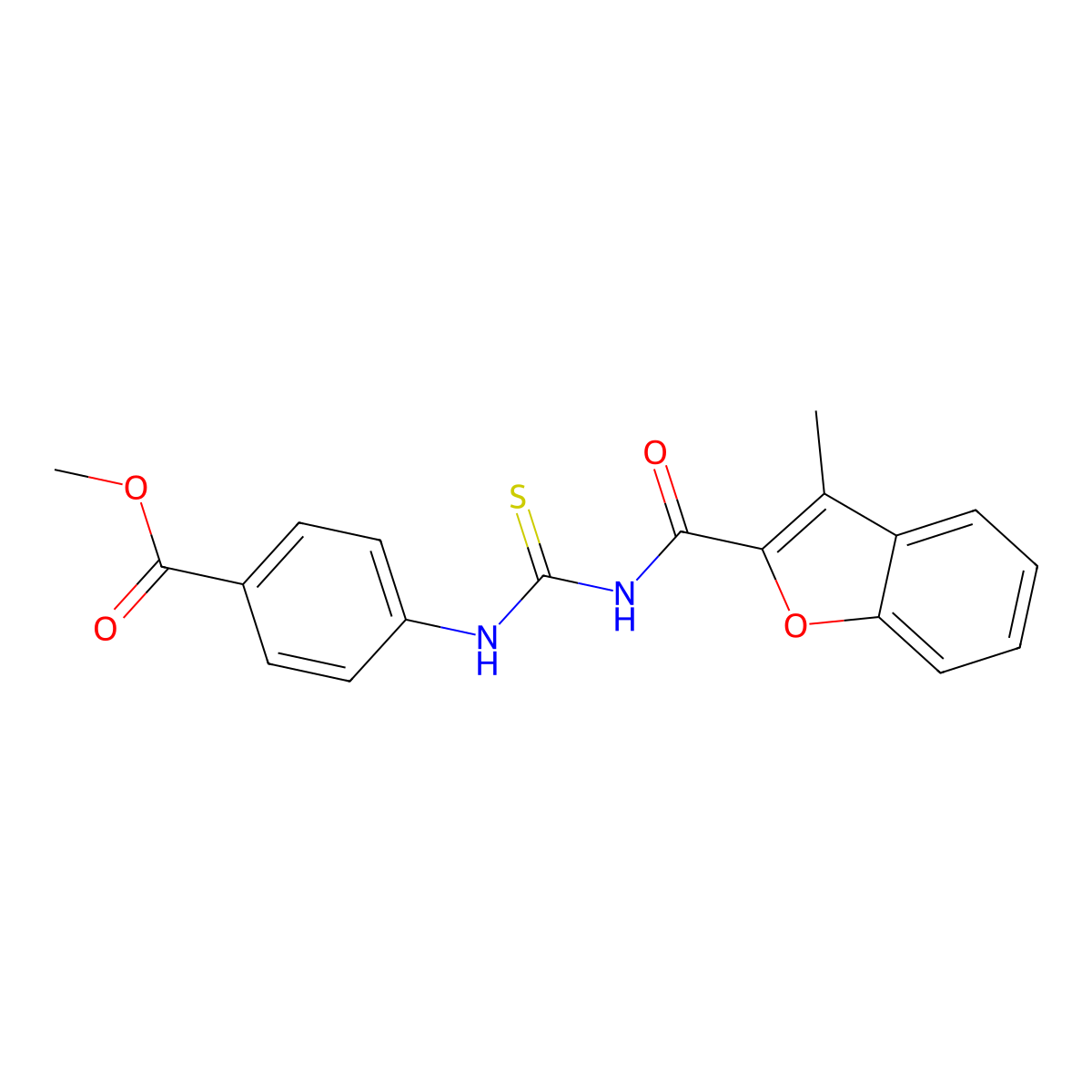 Methyl 4-({[(3-methyl-1-benzofuran-2-yl)carbonyl]carbamothioyl}amino)benzoate molecular structure, CAS 356078-85-8