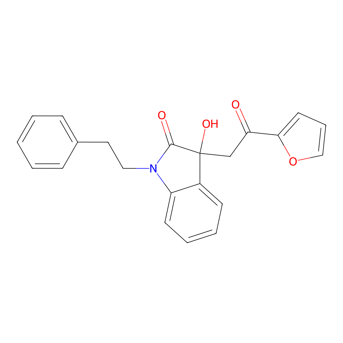 3-[2-(furan-2-yl)-2-oxoethyl]-3-hydroxy-1-(2-phenylethyl)-1,3-dihydro-2H-indol-2-one molecular structure, CAS 356080-69-8