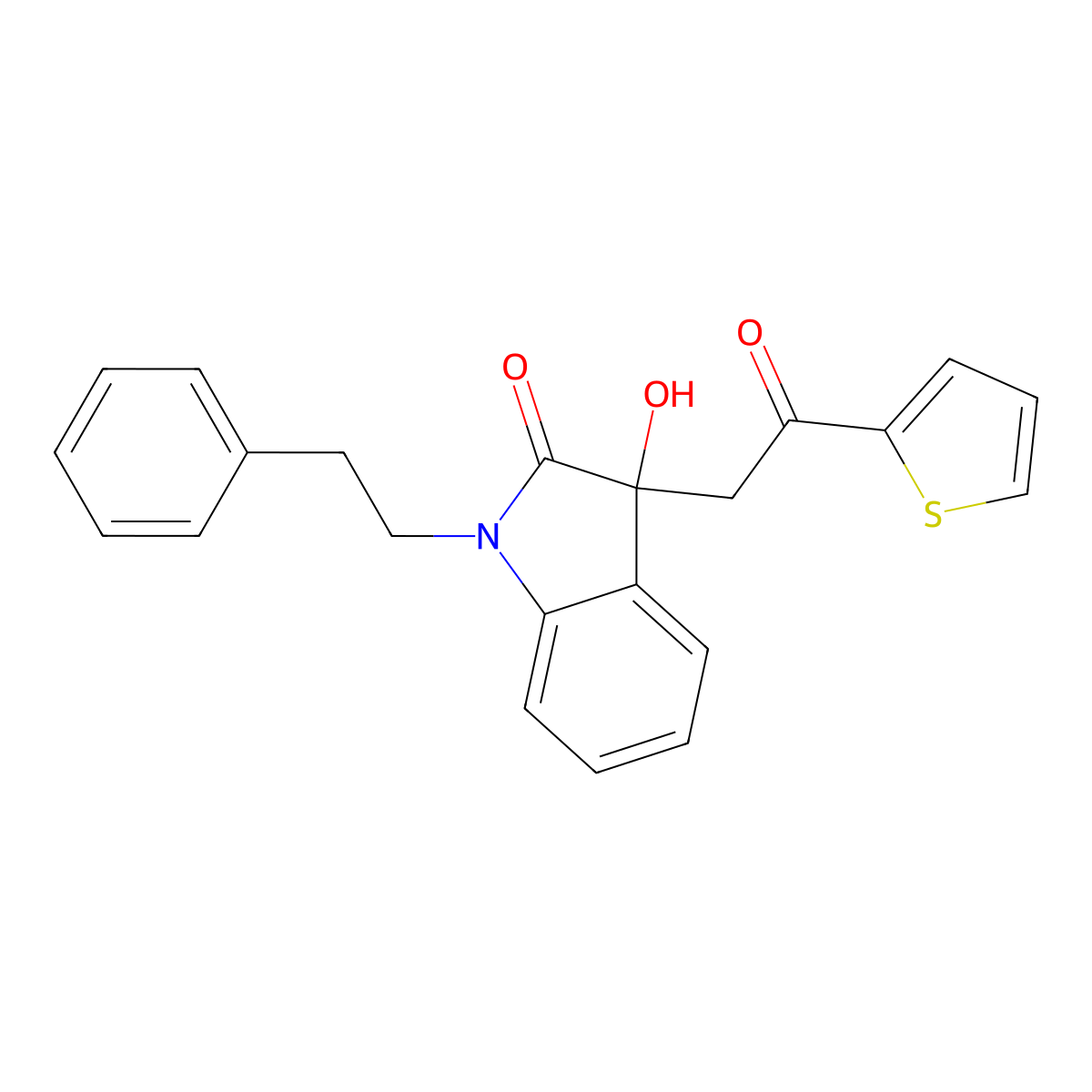 3-hydroxy-3-[2-oxo-2-(thiophen-2-yl)ethyl]-1-(2-phenylethyl)-1,3-dihydro-2H-indol-2-one molecular structure, CAS 356080-71-2