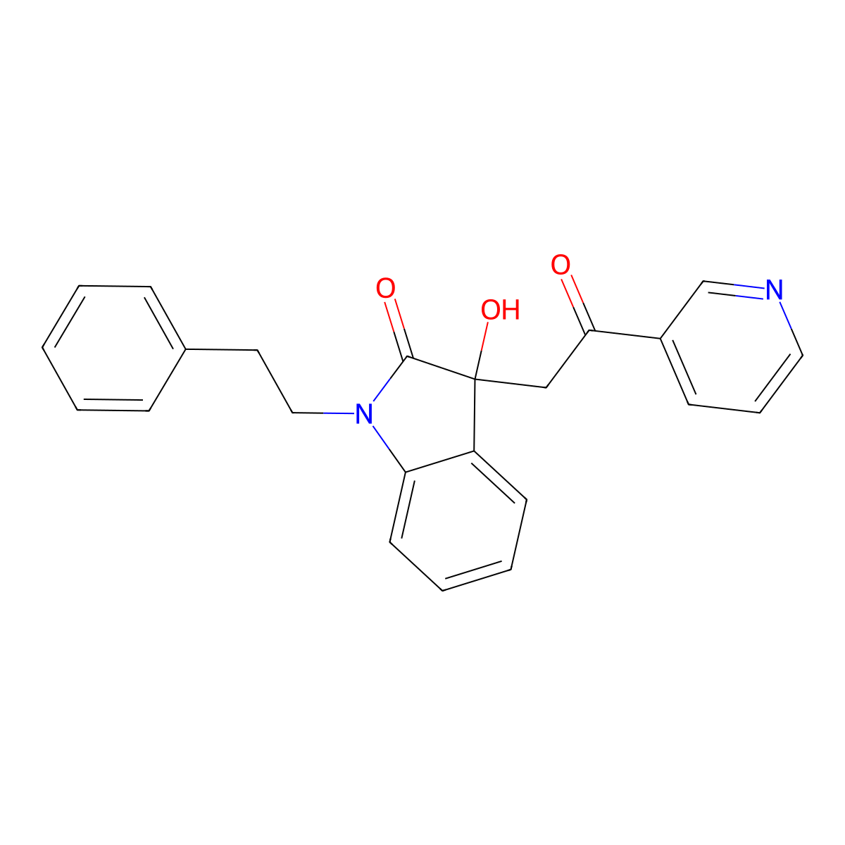 3-hydroxy-3-[2-oxo-2-(pyridin-3-yl)ethyl]-1-(2-phenylethyl)-1,3-dihydro-2H-indol-2-one molecular structure, CAS 356080-86-9