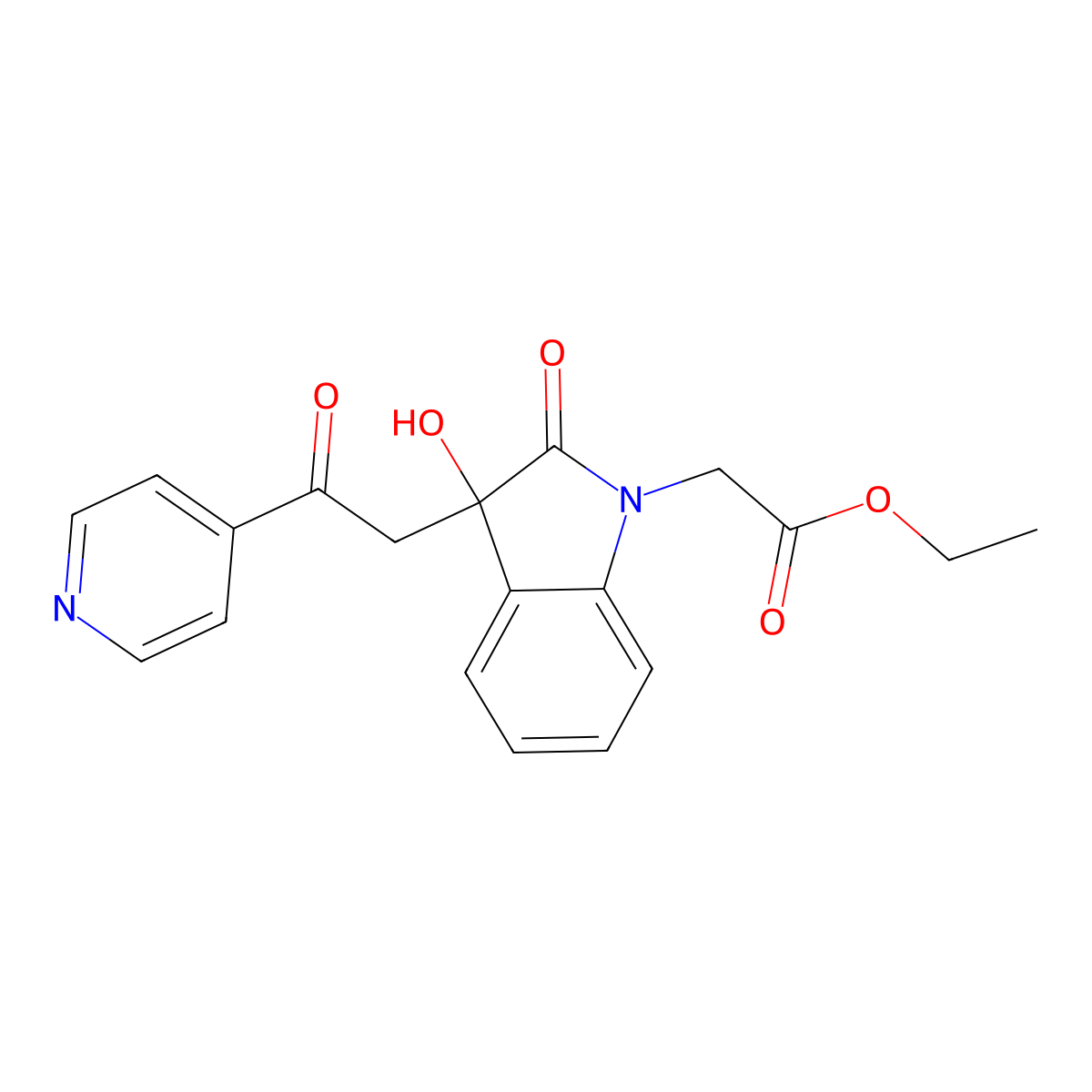 ethyl {3-hydroxy-2-oxo-3-[2-oxo-2-(pyridin-4-yl)ethyl]-2,3-dihydro-1H-indol-1-yl}acetate molecular structure, CAS 356080-95-0