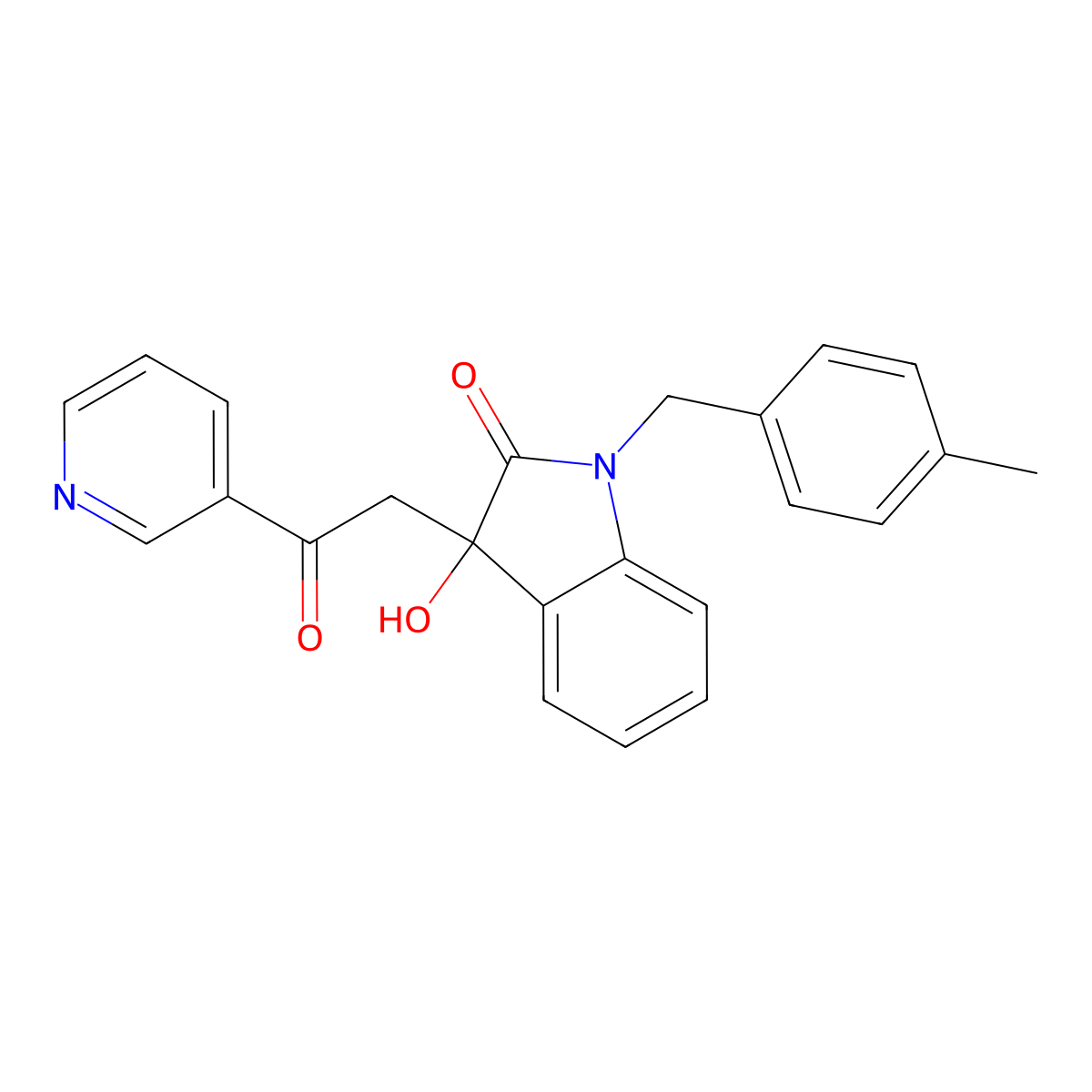3-Hydroxy-1-[(4-methylphenyl)methyl]-3-(2-oxo-2-pyridin-3-ylethyl)indol-2-one molecular structure, CAS 356081-49-7