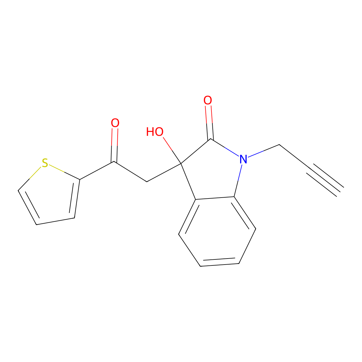 3-Hydroxy-3-(2-oxo-2-thiophen-2-ylethyl)-1-prop-2-ynylindol-2-one molecular structure, CAS 356081-67-9