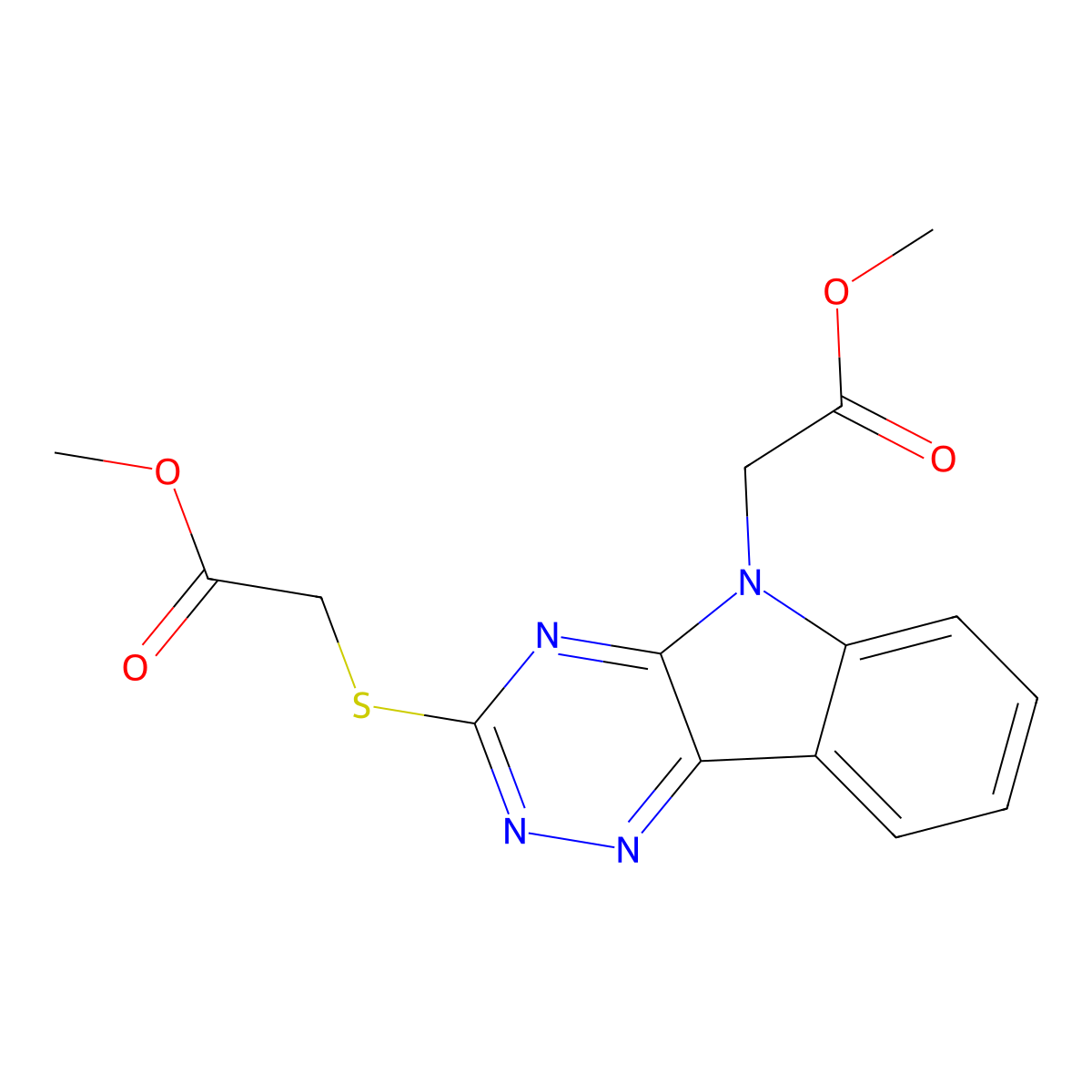 methyl {3-[(2-methoxy-2-oxoethyl)sulfanyl]-5H-[1,2,4]triazino[5,6-b]indol-5-yl}acetate molecular structure, CAS 356081-72-6