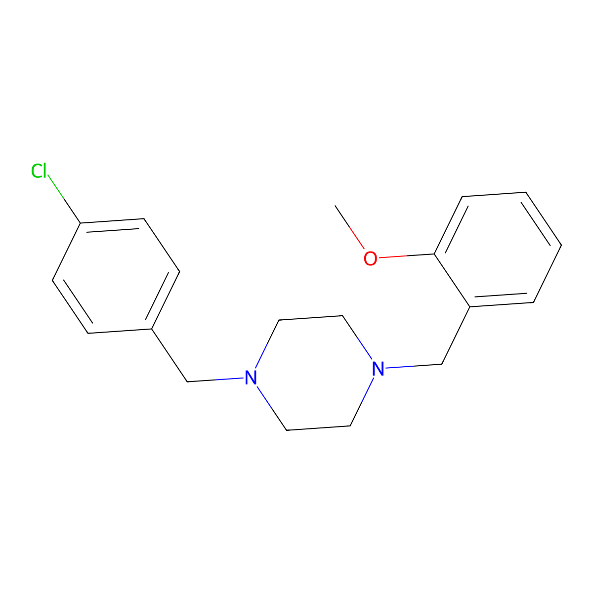 1-(4-Chlorobenzyl)-4-(2-methoxybenzyl)piperazine molecular structure, CAS 356081-77-1