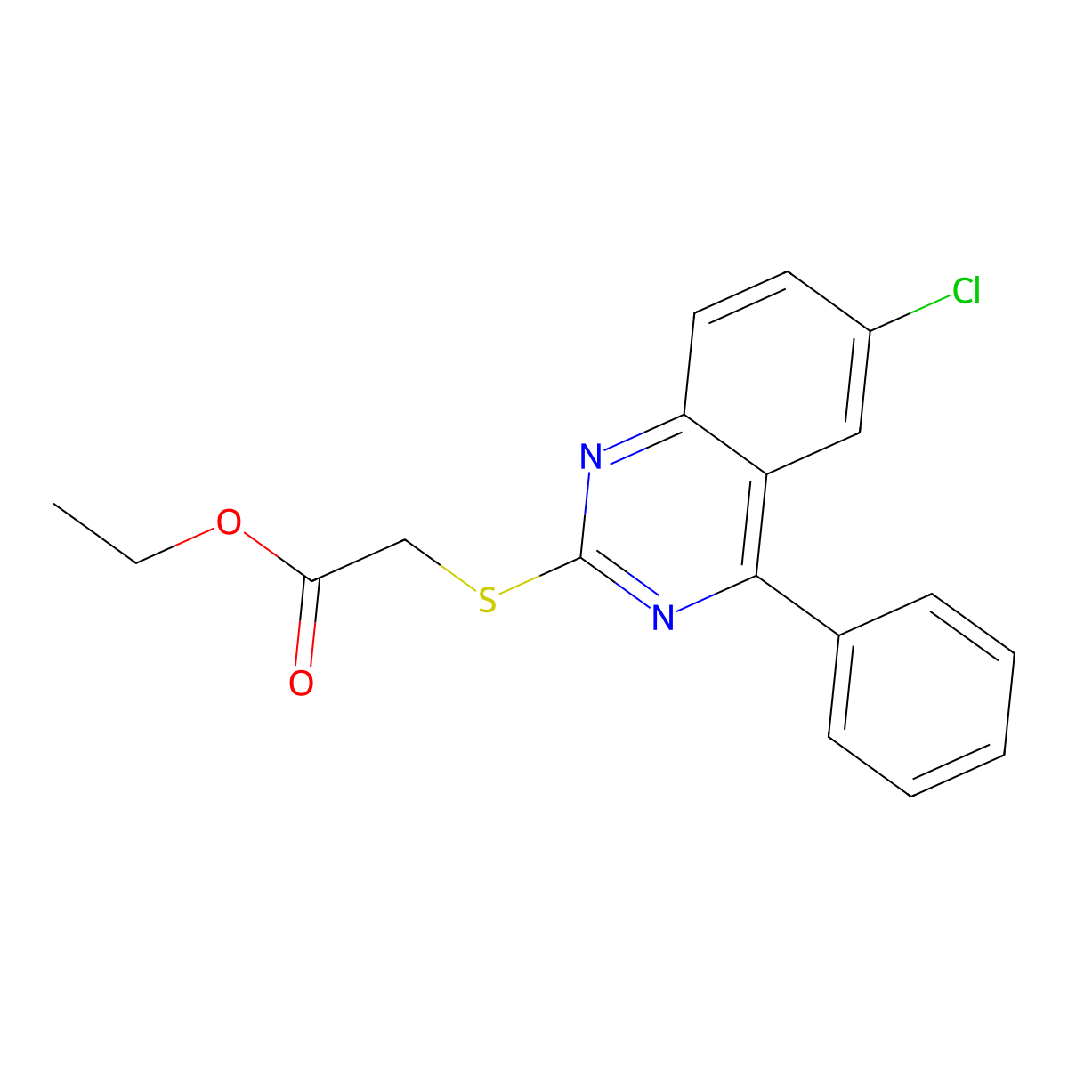Ethyl 2-(6-chloro-4-phenylquinazolin-2-ylthio)acetate molecular structure, CAS 356081-87-3
