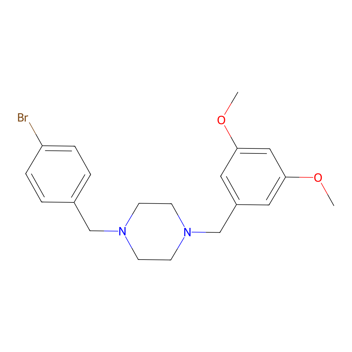 1-[(4-Bromophenyl)methyl]-4-[(3,5-dimethoxyphenyl)methyl]piperazine molecular structure, CAS 356081-94-2