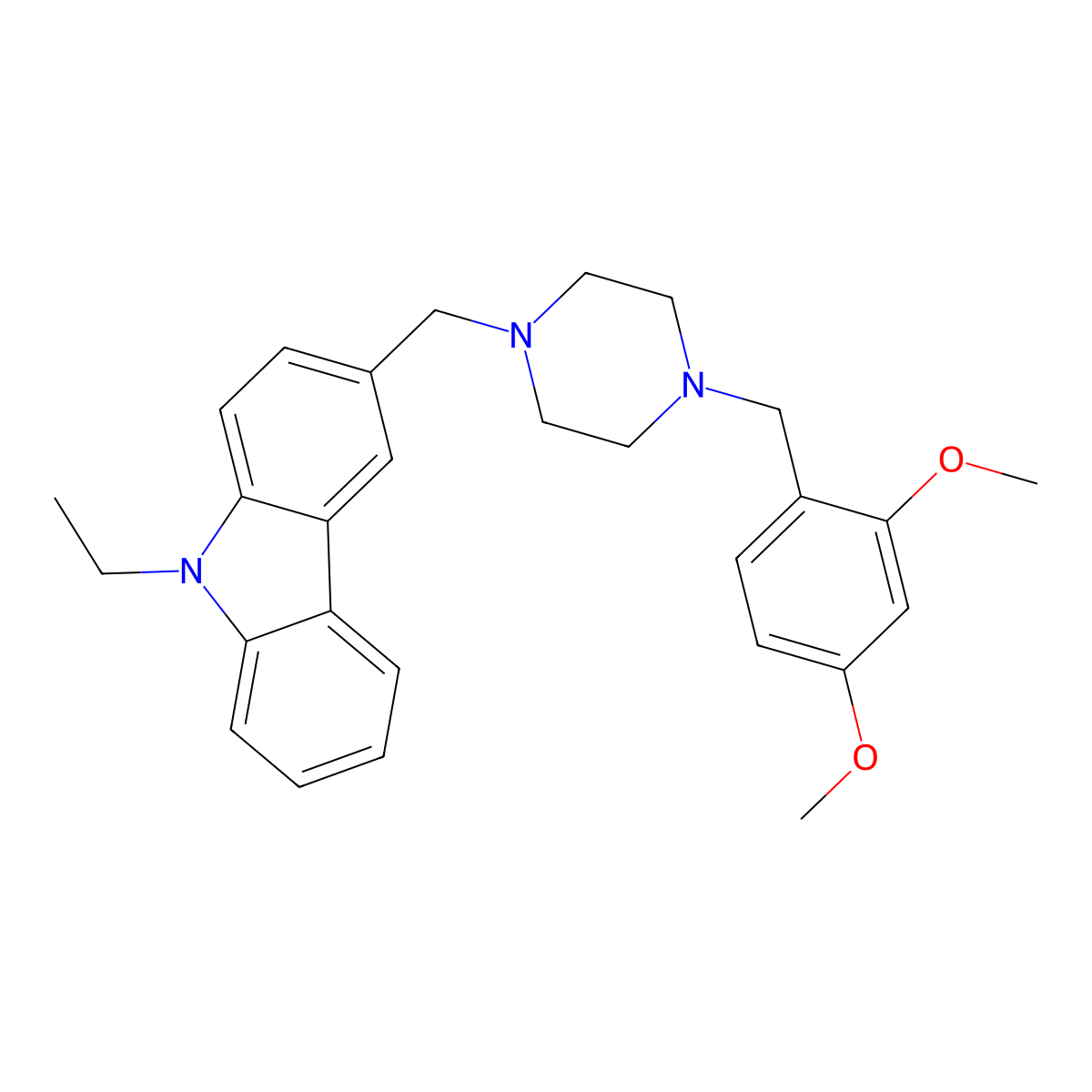 3-[[4-[(2,4-Dimethoxyphenyl)methyl]piperazin-1-yl]methyl]-9-ethylcarbazole molecular structure, CAS 356082-11-6