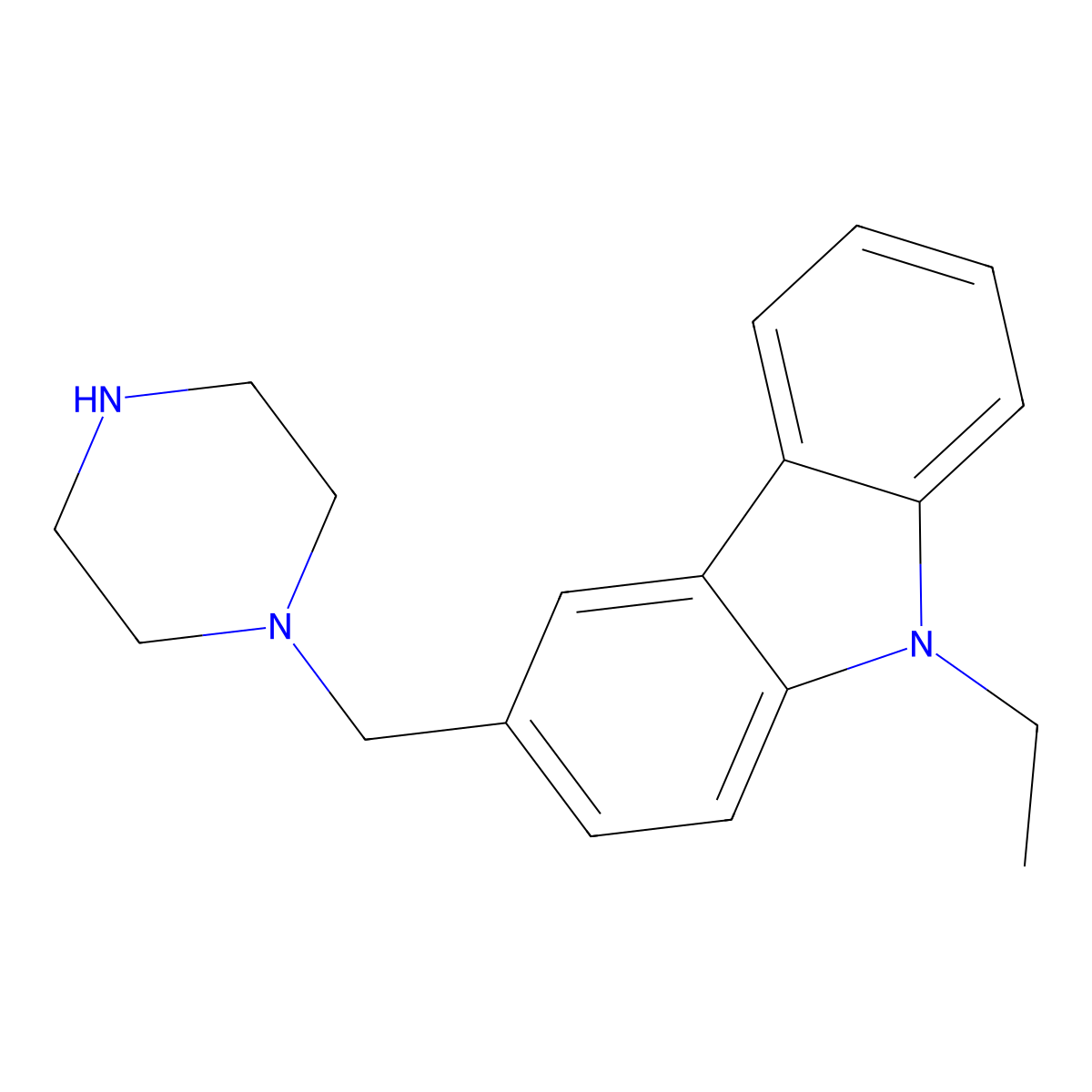 9-ethyl-3-(piperazin-1-ylmethyl)-9H-carbazole molecular structure, CAS 356082-25-2