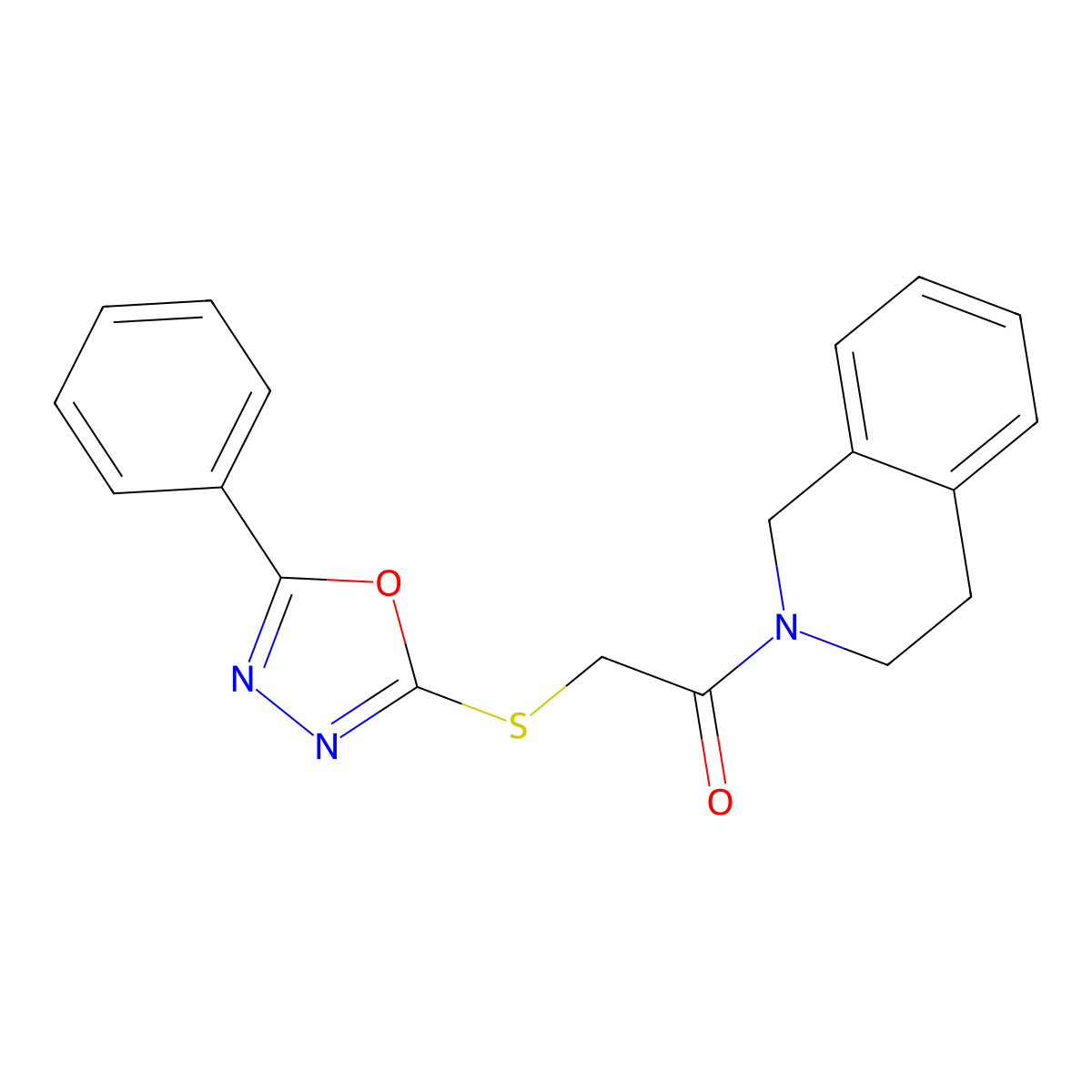 1-(3,4-dihydro-1H-isoquinolin-2-yl)-2-[(5-phenyl-1,3,4-oxadiazol-2-yl)sulfanyl]ethanone molecular structure, CAS 356082-33-2