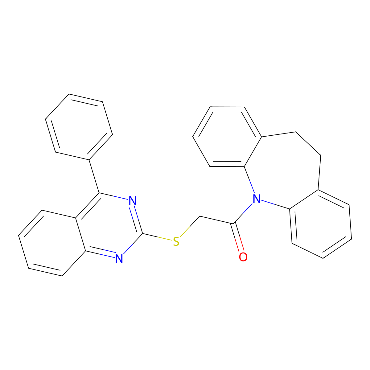 1-(5,6-Dihydrobenzo[b][1]benzazepin-11-yl)-2-(4-phenylquinazolin-2-yl)sulfanylethanone molecular structure, CAS 356082-41-2