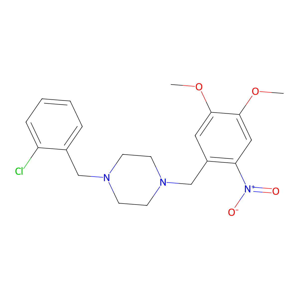 1-[(2-Chlorophenyl)methyl]-4-[(4,5-dimethoxy-2-nitrophenyl)methyl]piperazine molecular structure, CAS 356082-79-6