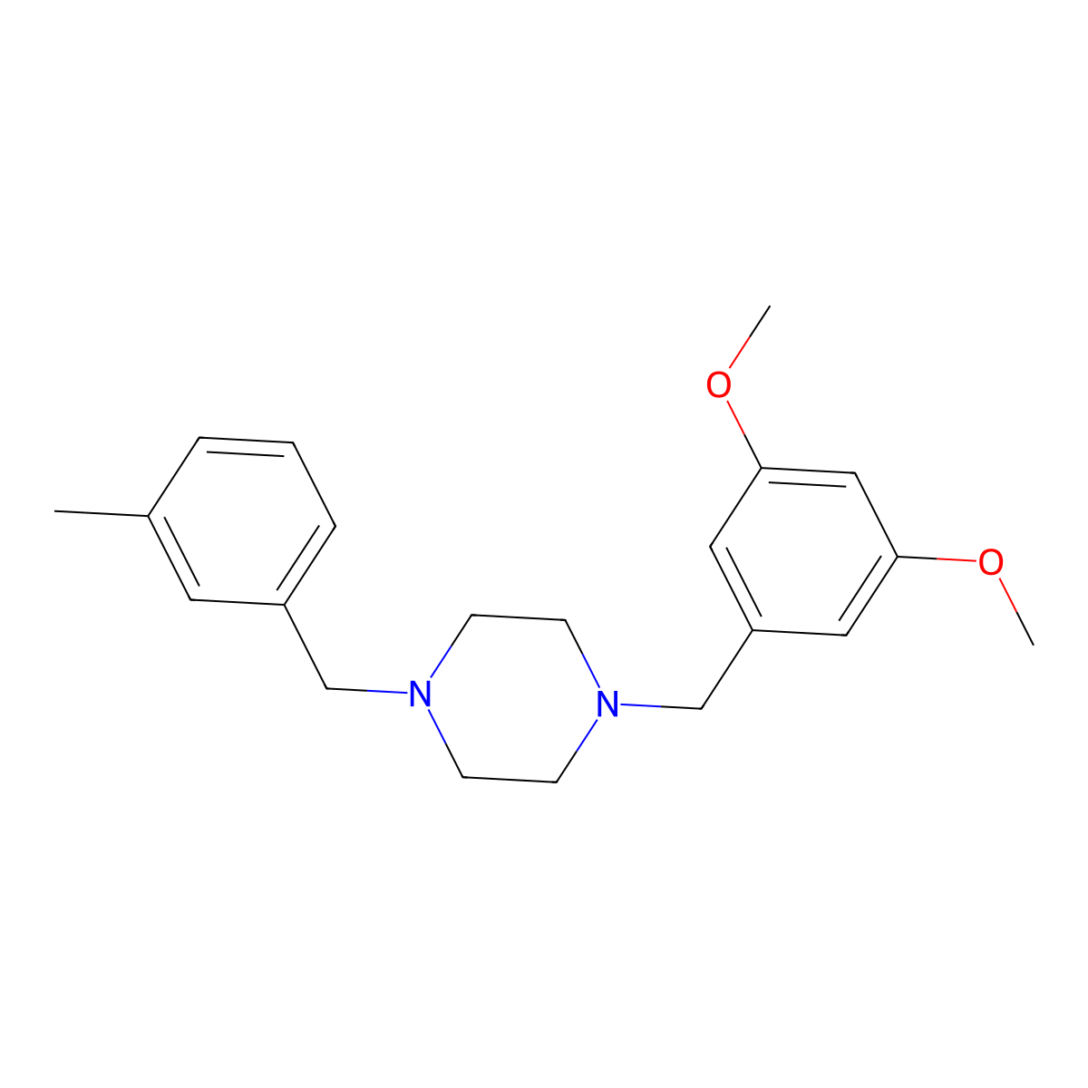 1-(3,5-Dimethoxybenzyl)-4-(3-methylbenzyl)piperazine molecular structure, CAS 356083-02-8