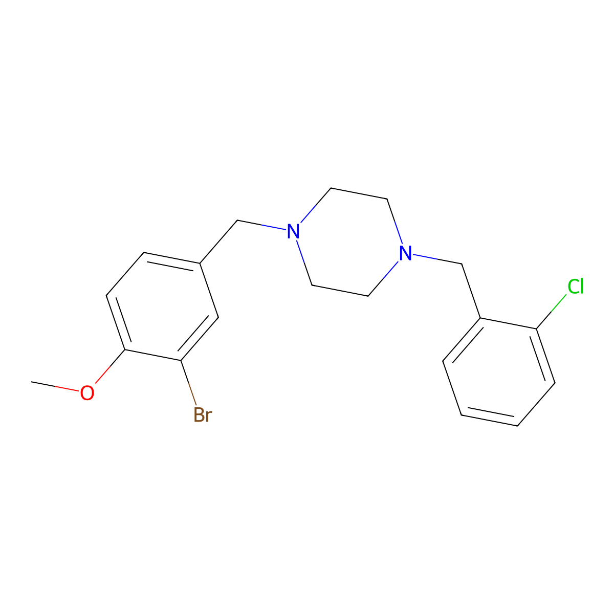 1-[(3-Bromo-4-methoxyphenyl)methyl]-4-[(2-chlorophenyl)methyl]piperazine molecular structure, CAS 356083-06-2