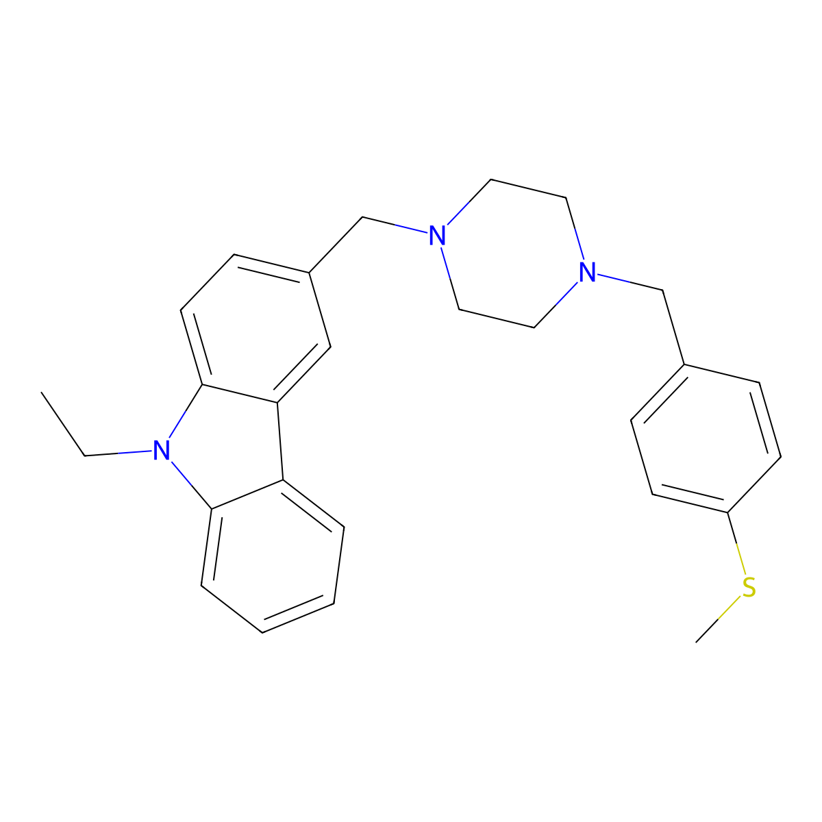 9-Ethyl-3-[[4-[(4-methylsulfanylphenyl)methyl]piperazin-1-yl]methyl]carbazole molecular structure, CAS 356083-61-9