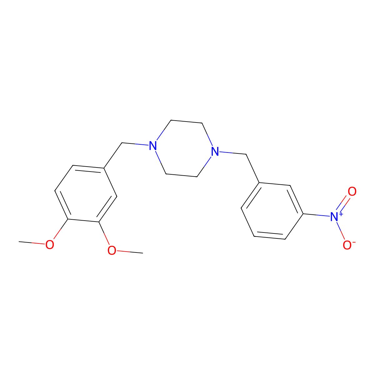 1-[(3,4-Dimethoxyphenyl)methyl]-4-[(3-nitrophenyl)methyl]piperazine molecular structure, CAS 356083-73-3