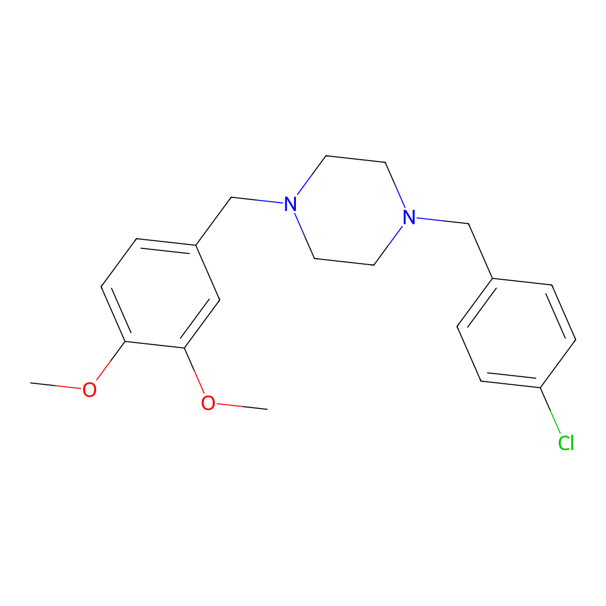 1-[(4-Chlorophenyl)methyl]-4-[(3,4-dimethoxyphenyl)methyl]piperazine molecular structure, CAS 356084-23-6