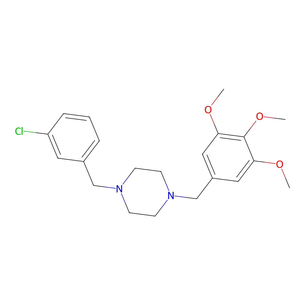 1-[(3-Chlorophenyl)methyl]-4-[(3,4,5-trimethoxyphenyl)methyl]piperazine molecular structure, CAS 356084-29-2