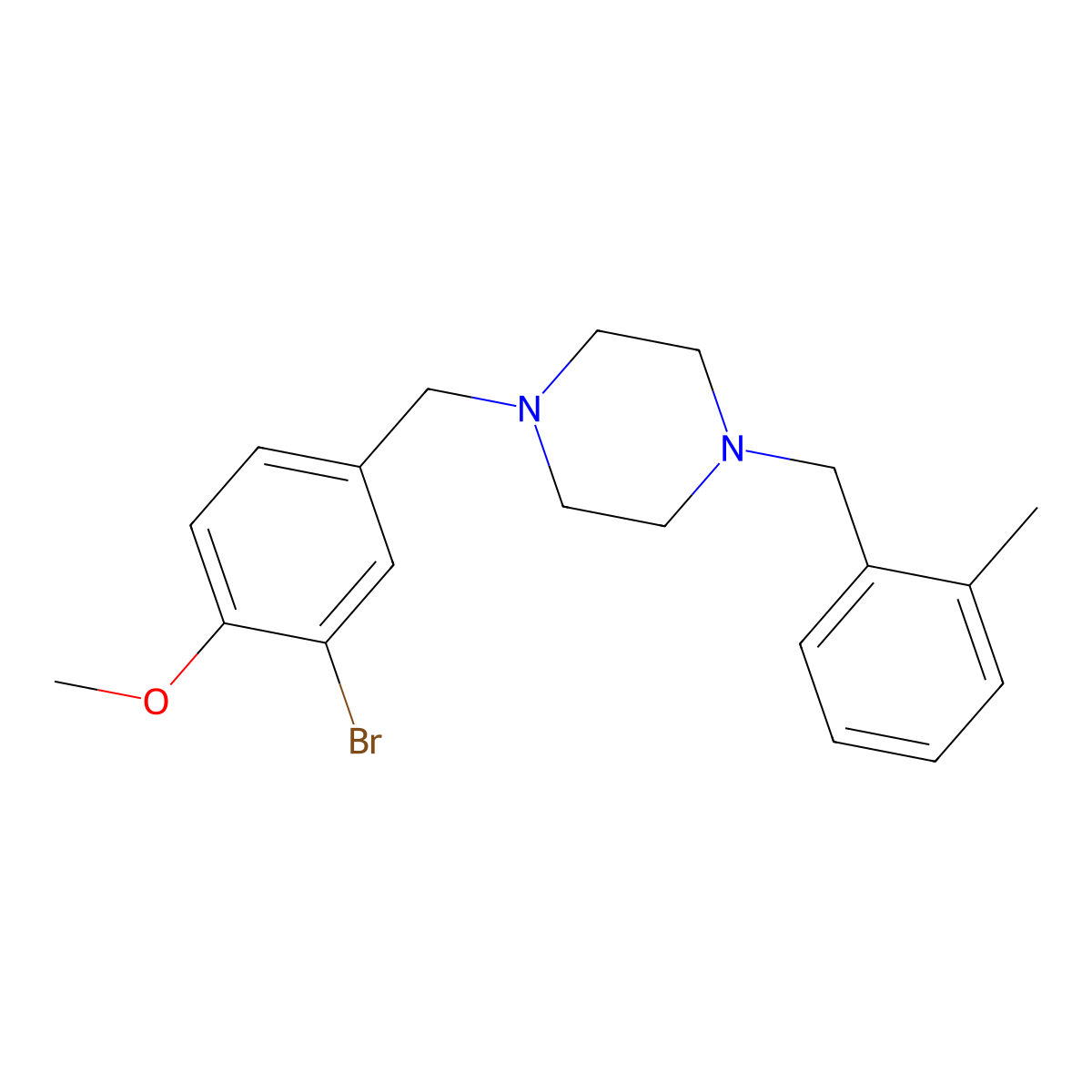 1-[(3-Bromo-4-methoxyphenyl)methyl]-4-[(2-methylphenyl)methyl]piperazine molecular structure, CAS 356084-41-8