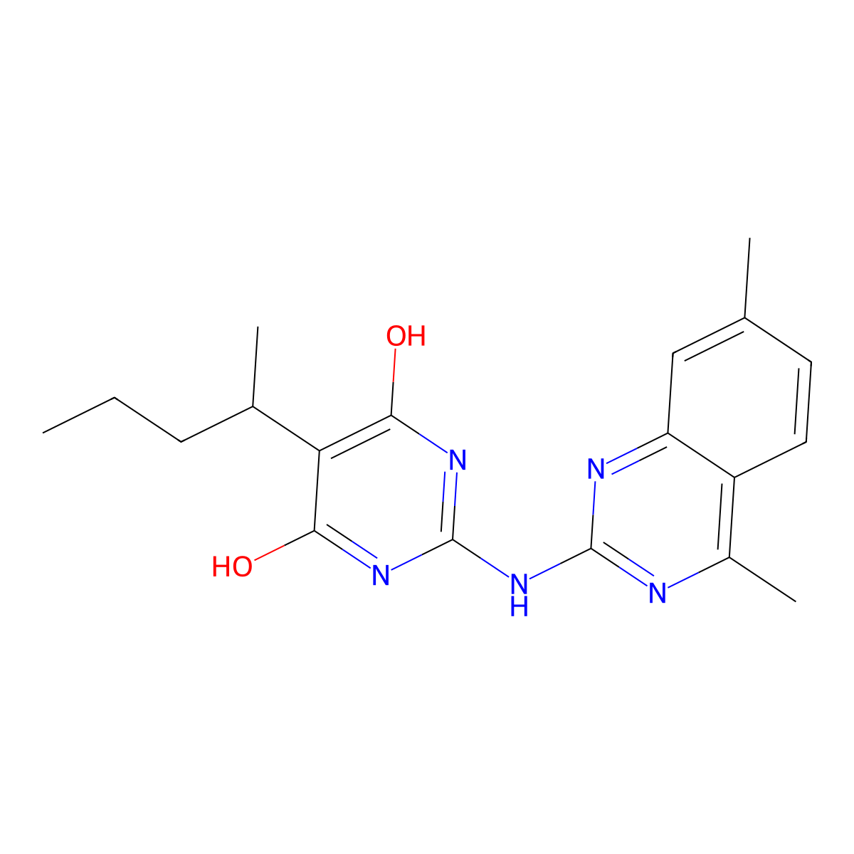 2-[(4,7-dimethylquinazolin-2-yl)amino]-4-hydroxy-5-pentan-2-yl-1H-pyrimidin-6-one molecular structure, CAS 356084-52-1