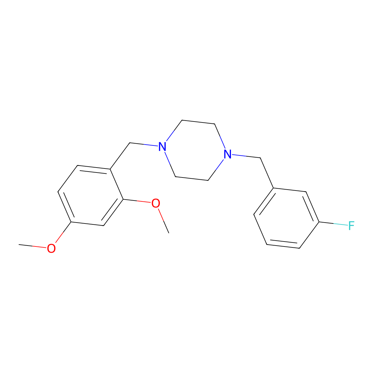 1-(2,4-Dimethoxybenzyl)-4-(3-fluorobenzyl)piperazine molecular structure, CAS 356084-62-3
