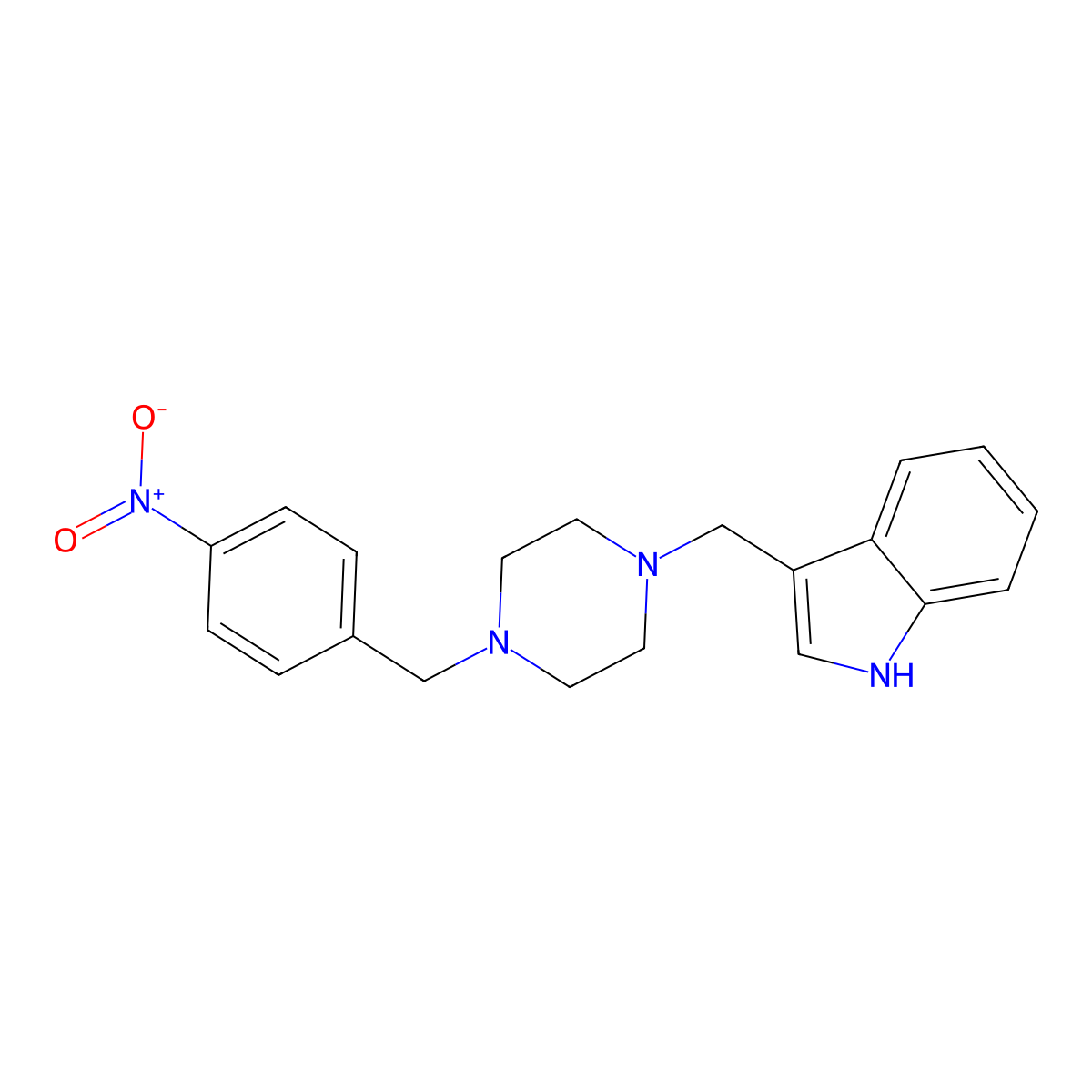 3-{[4-(4-nitrobenzyl)piperazin-1-yl]methyl}-1H-indole molecular structure, CAS 356084-76-9
