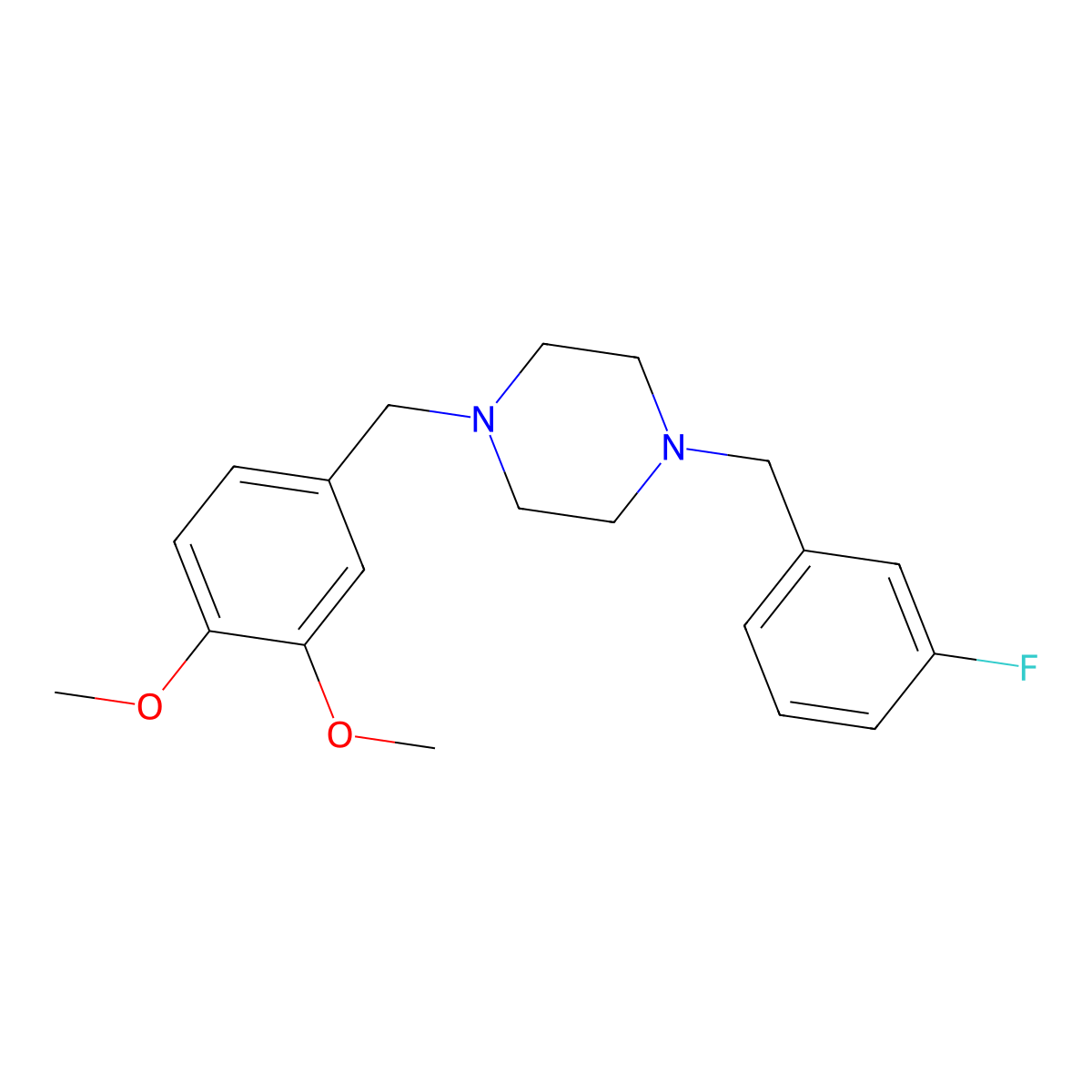 1-(3,4-Dimethoxybenzyl)-4-(3-fluorobenzyl)piperazine molecular structure, CAS 356085-04-6