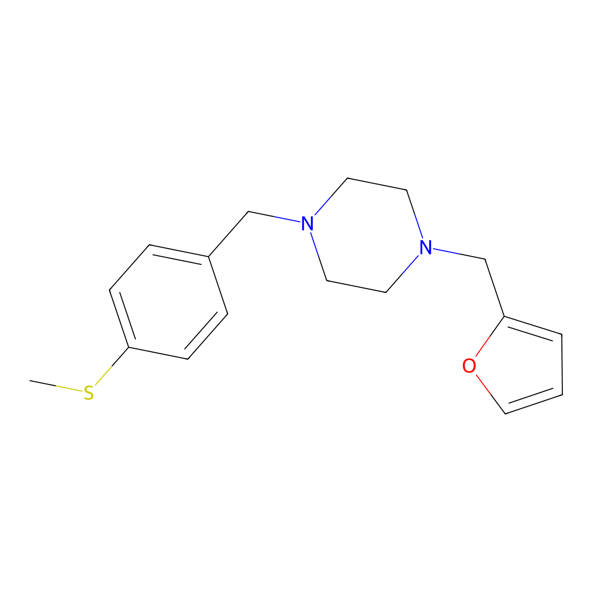 1-(Furan-2-ylmethyl)-4-[(4-methylsulfanylphenyl)methyl]piperazine molecular structure, CAS 356085-07-9