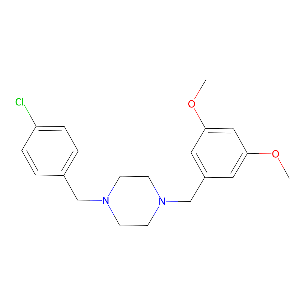 1-[(4-Chlorophenyl)methyl]-4-[(3,5-dimethoxyphenyl)methyl]piperazine molecular structure, CAS 356085-13-7
