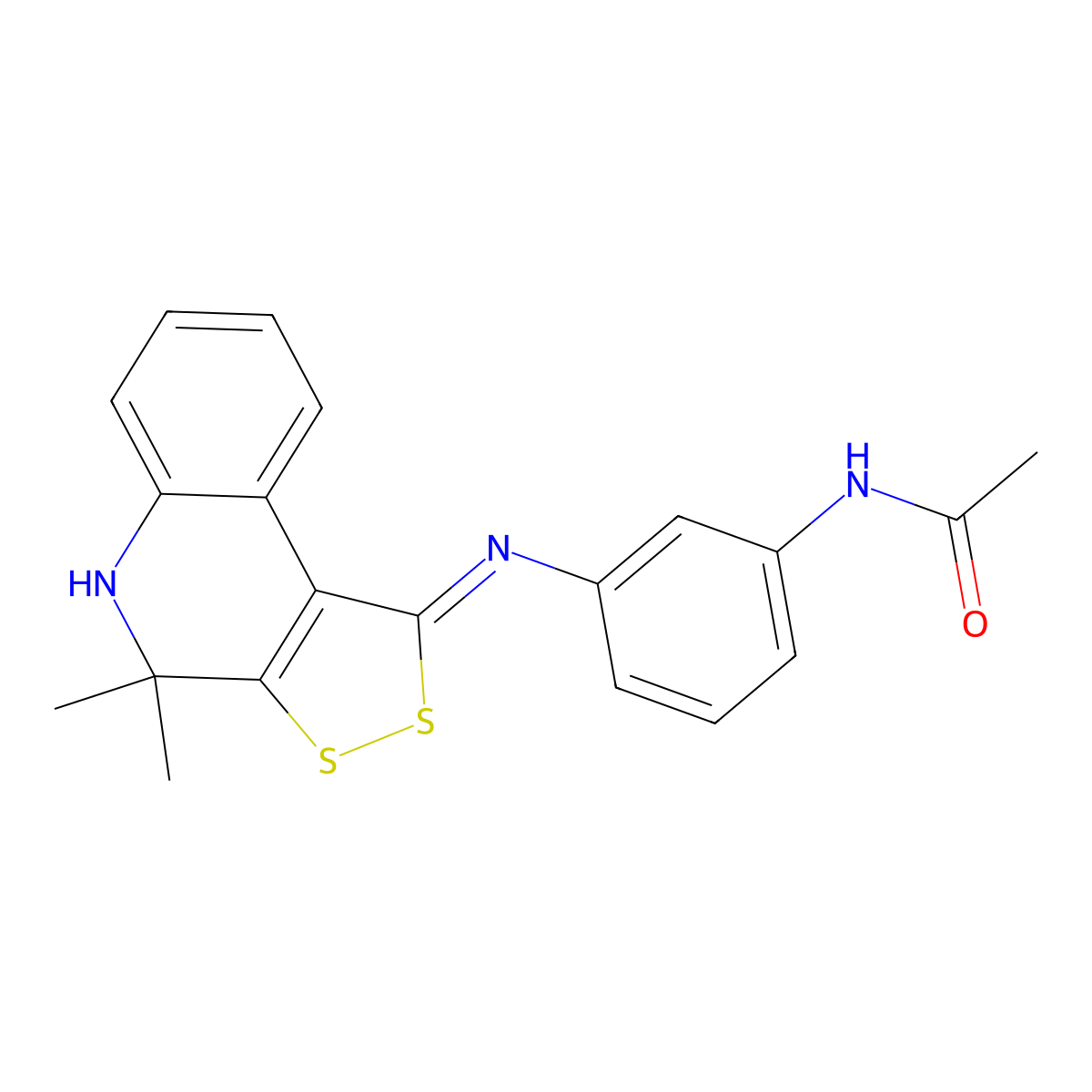 N-(3-{[(1Z)-4,4-dimethyl-4,5-dihydro-1H-[1,2]dithiolo[3,4-c]quinolin-1-ylidene]amino}phenyl)acetamide molecular structure, CAS 356085-47-7