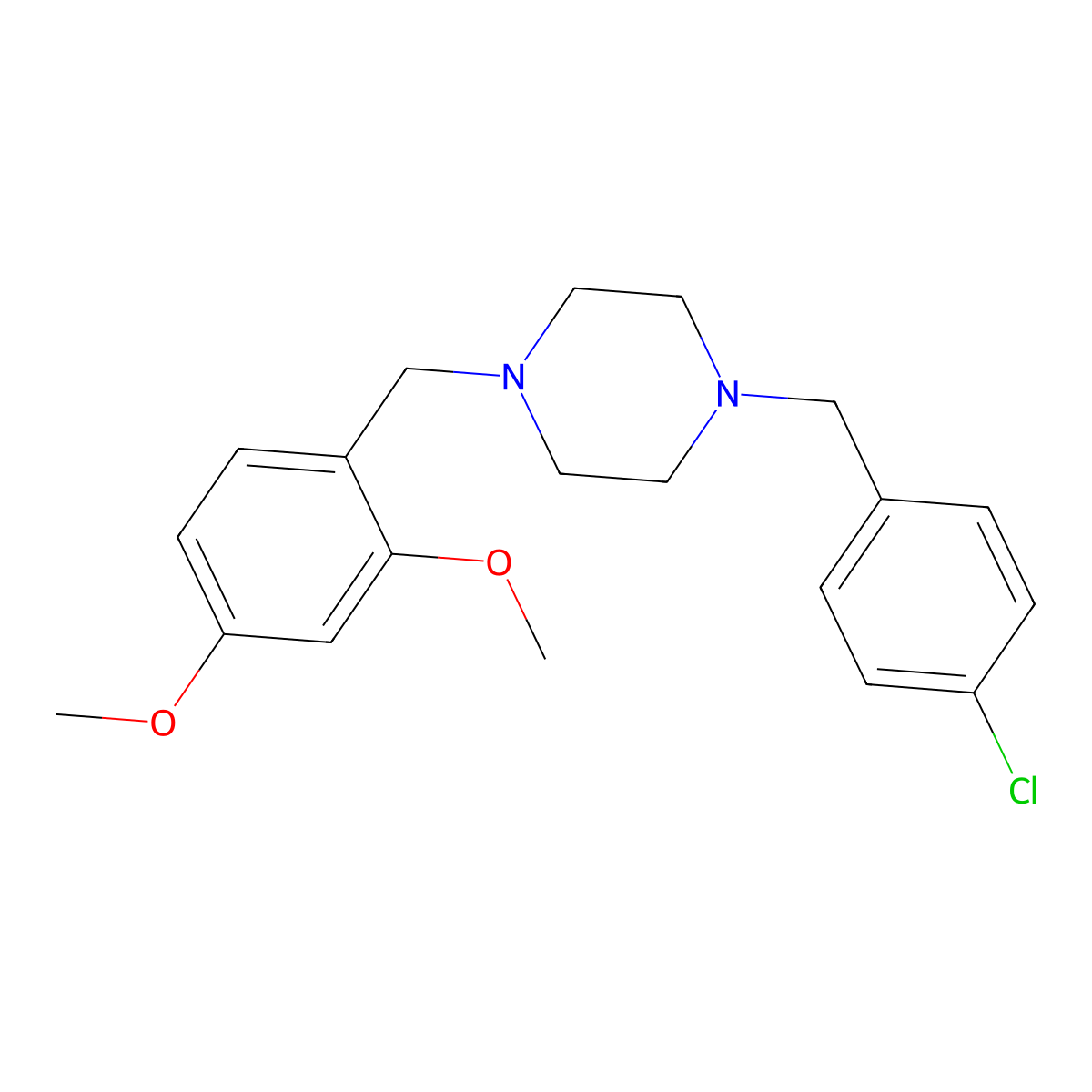 1-[(4-Chlorophenyl)methyl]-4-[(2,4-dimethoxyphenyl)methyl]piperazine molecular structure, CAS 356085-51-3