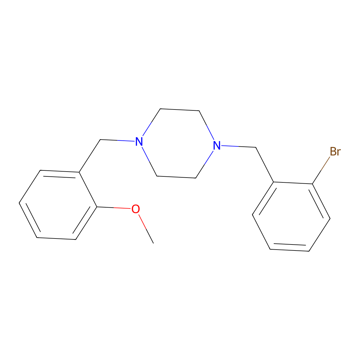 1-[(2-Bromophenyl)methyl]-4-[(2-methoxyphenyl)methyl]piperazine molecular structure, CAS 356085-94-4
