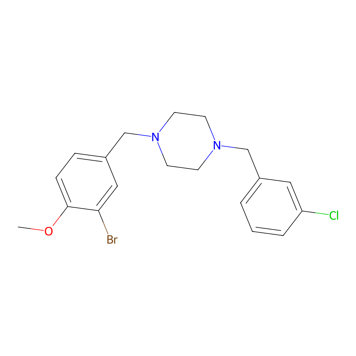 1-[(3-Bromo-4-methoxyphenyl)methyl]-4-[(3-chlorophenyl)methyl]piperazine molecular structure, CAS 356085-98-8