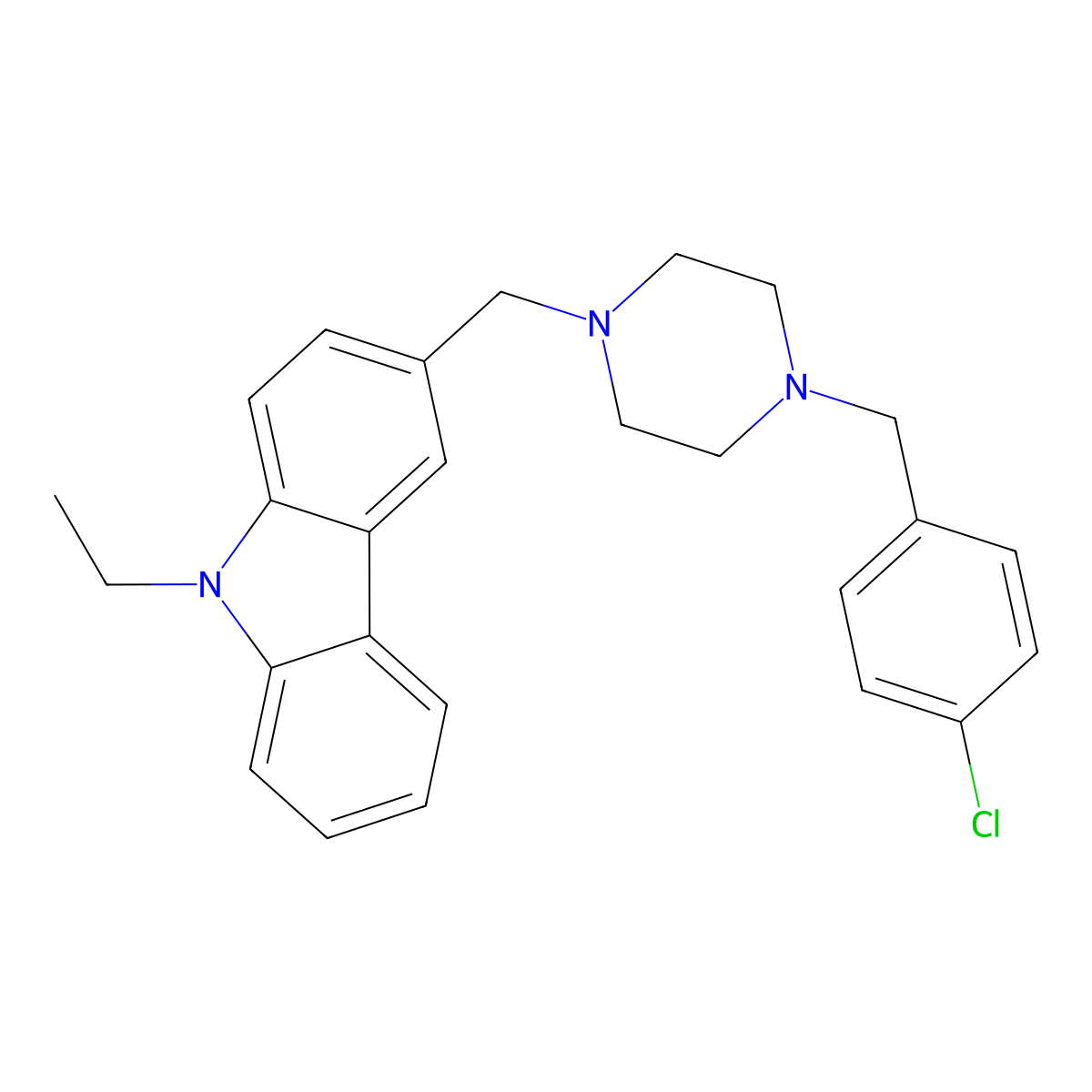 3-[[4-[(4-Chlorophenyl)methyl]piperazin-1-yl]methyl]-9-ethylcarbazole molecular structure, CAS 356086-02-7