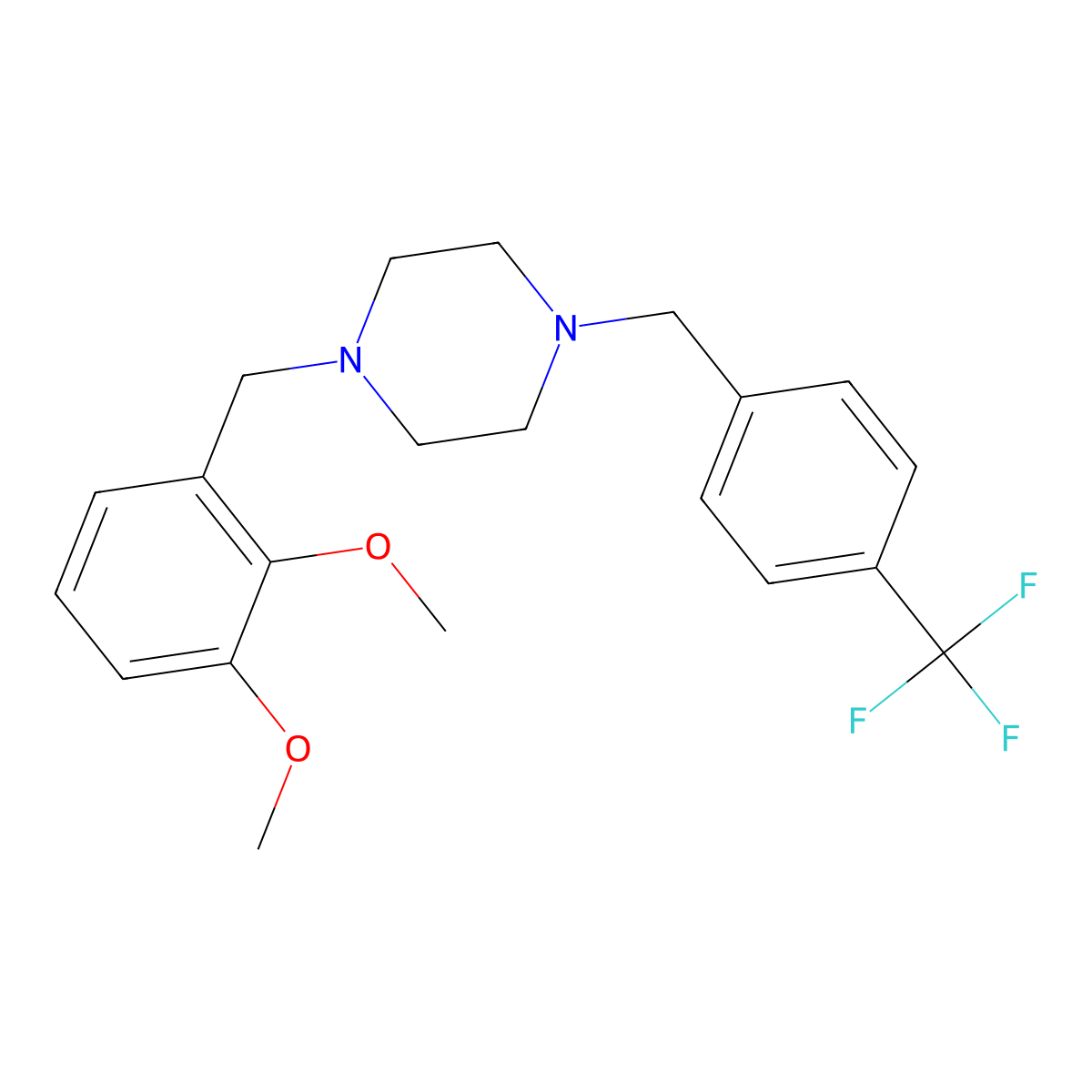 1-[(2,3-Dimethoxyphenyl)methyl]-4-[[4-(trifluoromethyl)phenyl]methyl]piperazine molecular structure, CAS 356086-35-6
