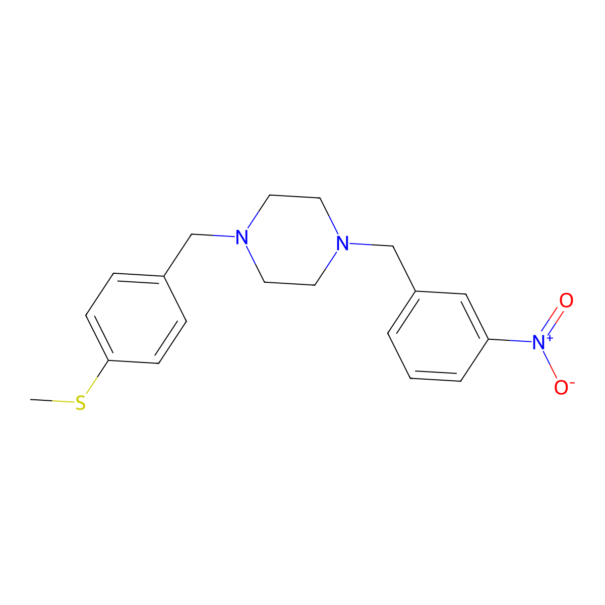 1-[(4-Methylsulfanylphenyl)methyl]-4-[(3-nitrophenyl)methyl]piperazine molecular structure, CAS 356086-39-0