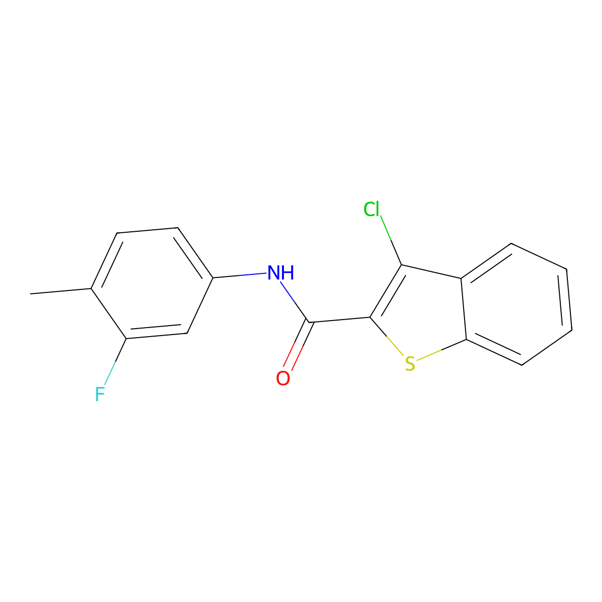 3-chloro-N-(3-fluoro-4-methylphenyl)-1-benzothiophene-2-carboxamide molecular structure, CAS 356086-51-6