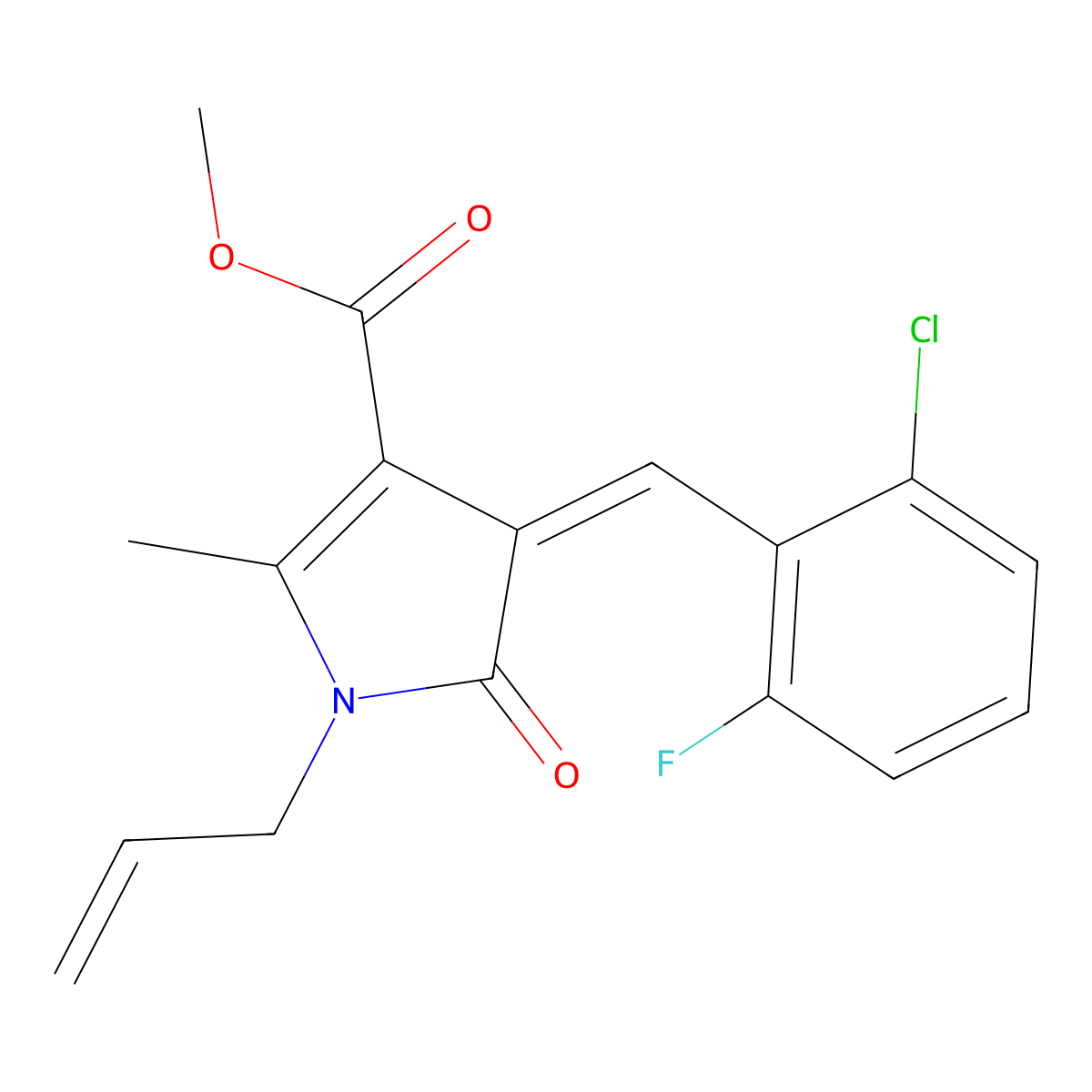 Methyl 4-[(2-chloro-6-fluorophenyl)methylene]-4,5-dihydro-2-methyl-5-oxo-1-(2-propen-1-yl)-1H-pyrrole-3-carboxylate molecular structure, CAS 356086-90-3