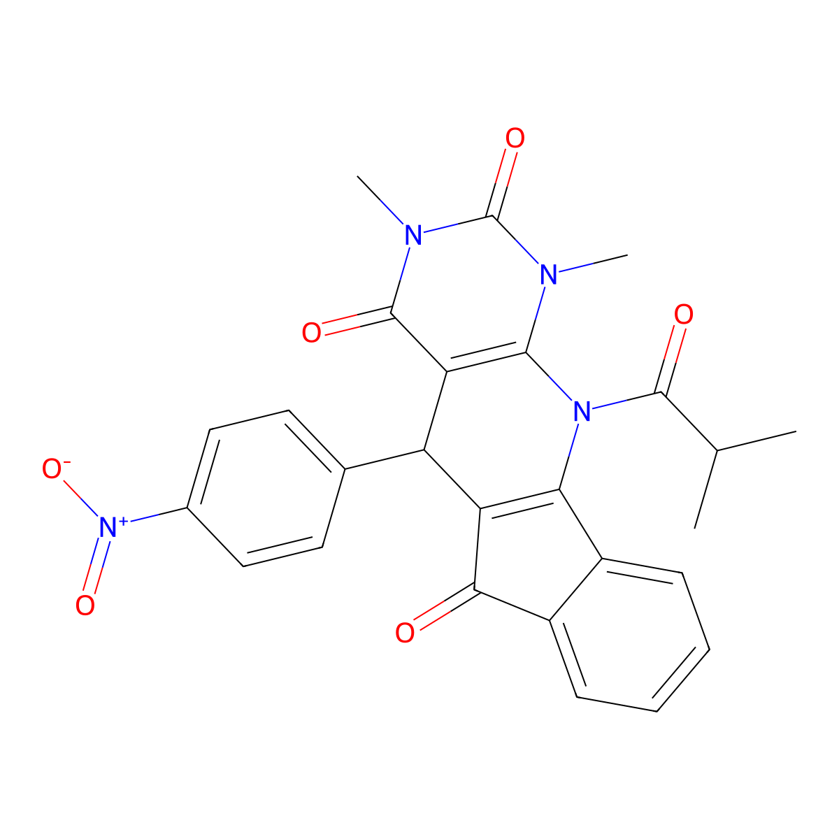 11-isobutyryl-1,3-dimethyl-5-(4-nitrophenyl)-5,11-dihydro-1H-indeno[2',1':5,6]pyrido[2,3-d]pyrimidine-2,4,6(3H)-trione molecular structure, CAS 356086-98-1