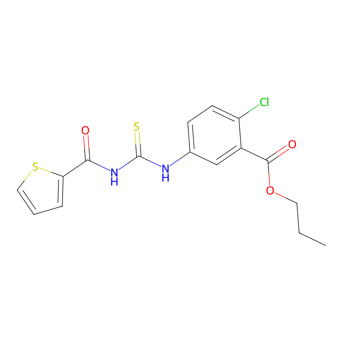 Propyl 2-chloro-5-{[(thiophen-2-ylcarbonyl)carbamothioyl]amino}benzoate molecular structure, CAS 356087-35-9