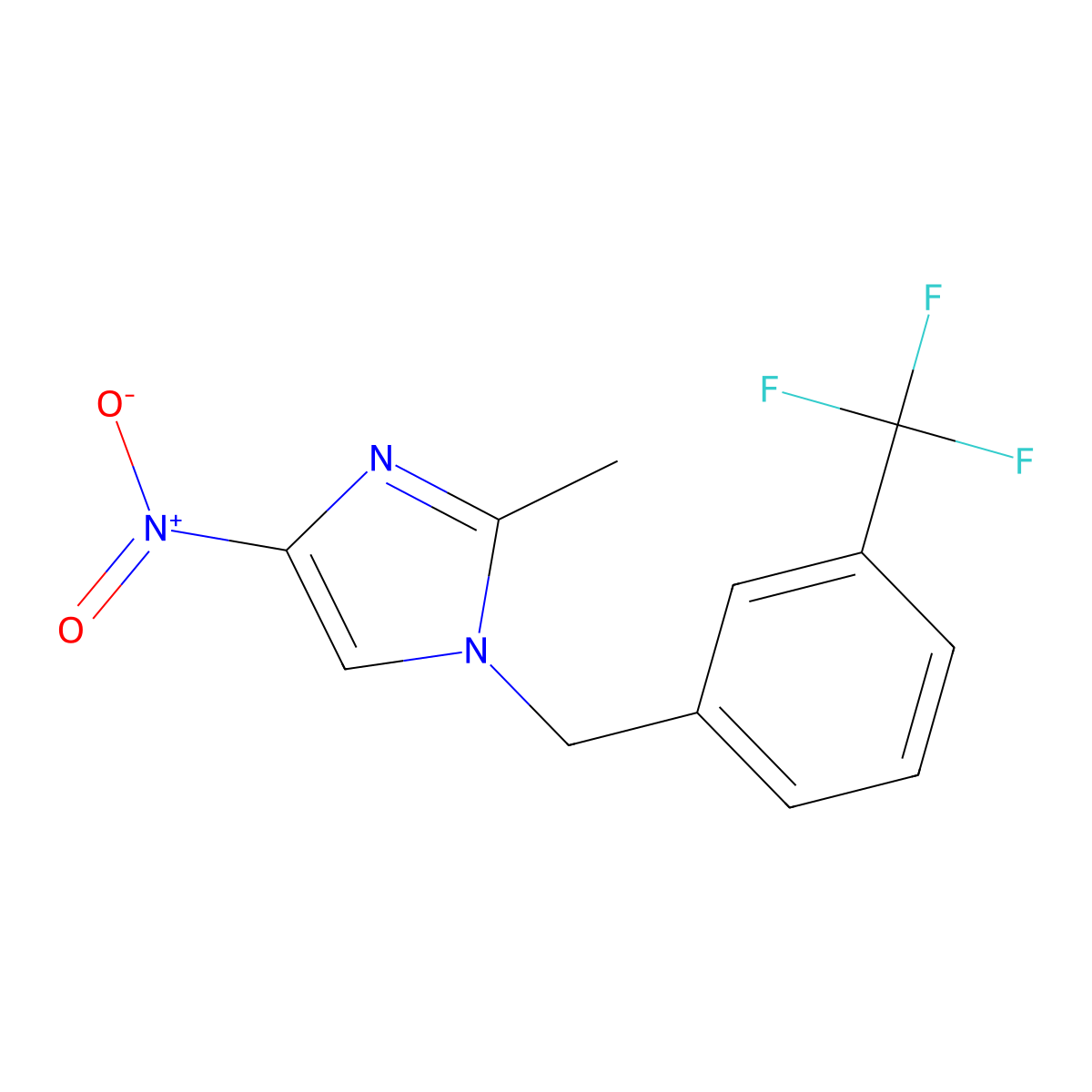2-Methyl-4-nitro-1-[[3-(trifluoromethyl)phenyl]methyl]imidazole molecular structure, CAS 356088-71-6