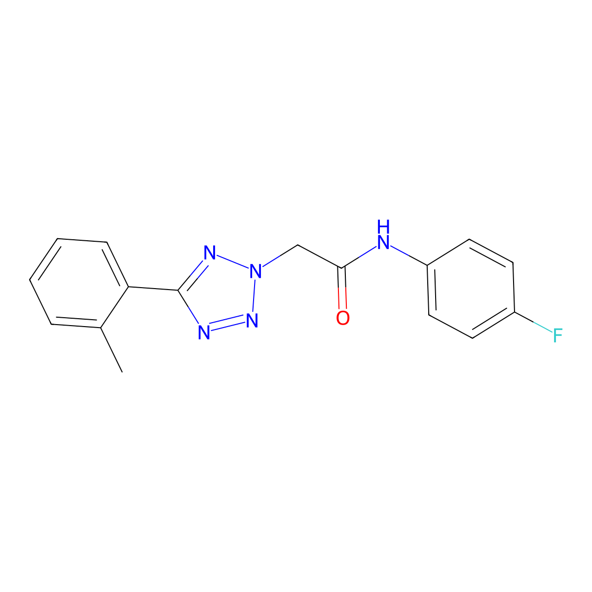 N-(4-fluorophenyl)-2-[5-(2-methylphenyl)tetrazol-2-yl]acetamide molecular structure, CAS 356088-81-8