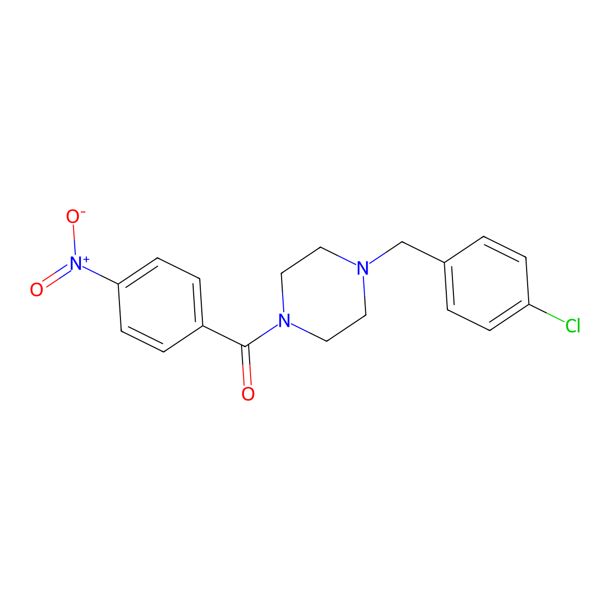[4-[(4-Chlorophenyl)methyl]piperazin-1-yl]-(4-nitrophenyl)methanone molecular structure, CAS 356090-21-6