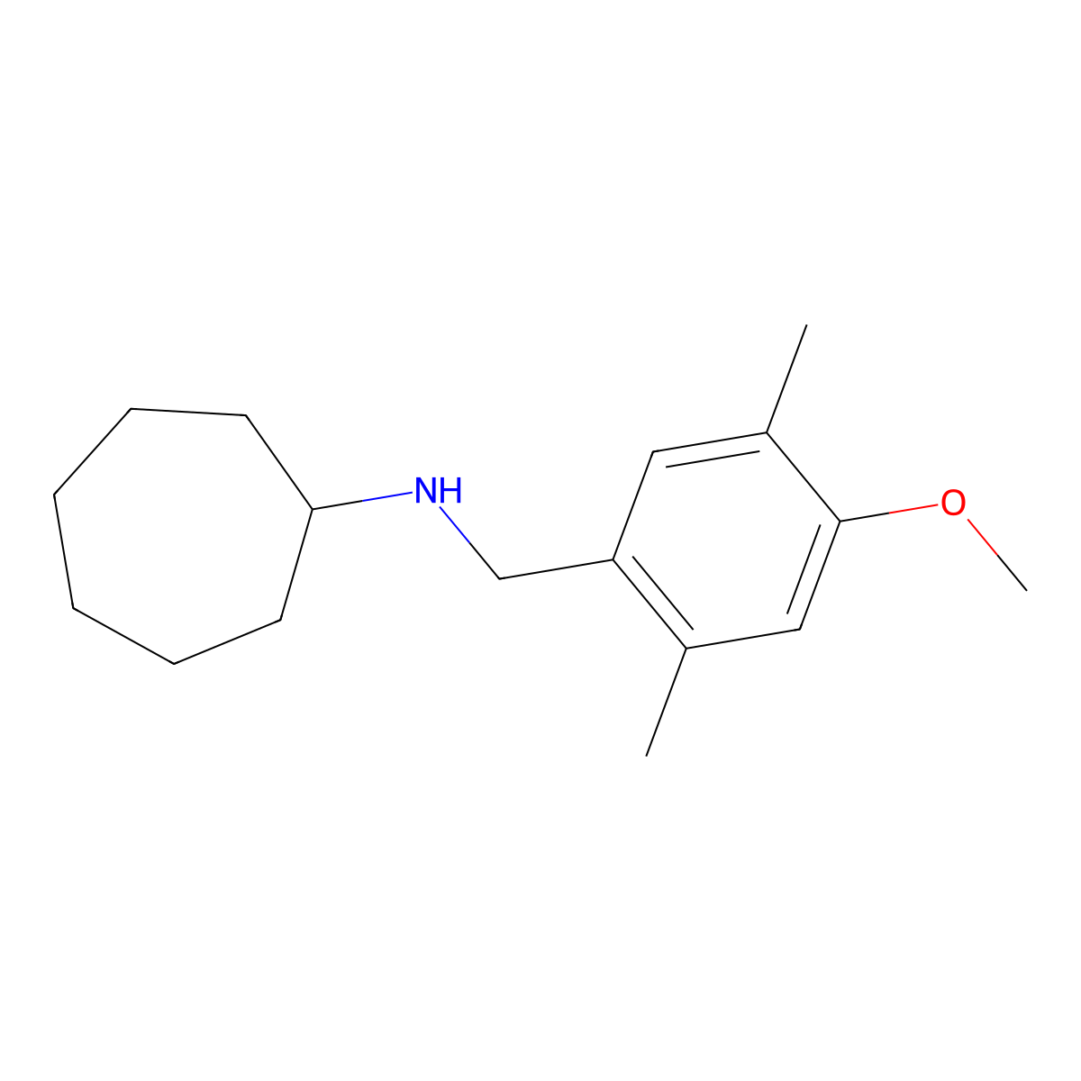 N-(4-methoxy-2,5-dimethylbenzyl)cycloheptanamine molecular structure, CAS 356092-26-7