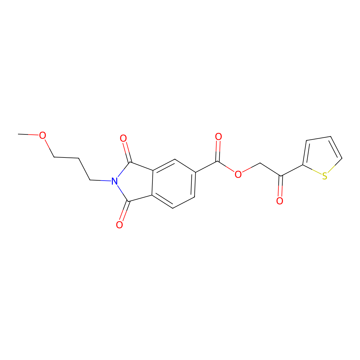 2-oxo-2-(thiophen-2-yl)ethyl 2-(3-methoxypropyl)-1,3-dioxo-2,3-dihydro-1H-isoindole-5-carboxylate molecular structure, CAS 356092-31-4