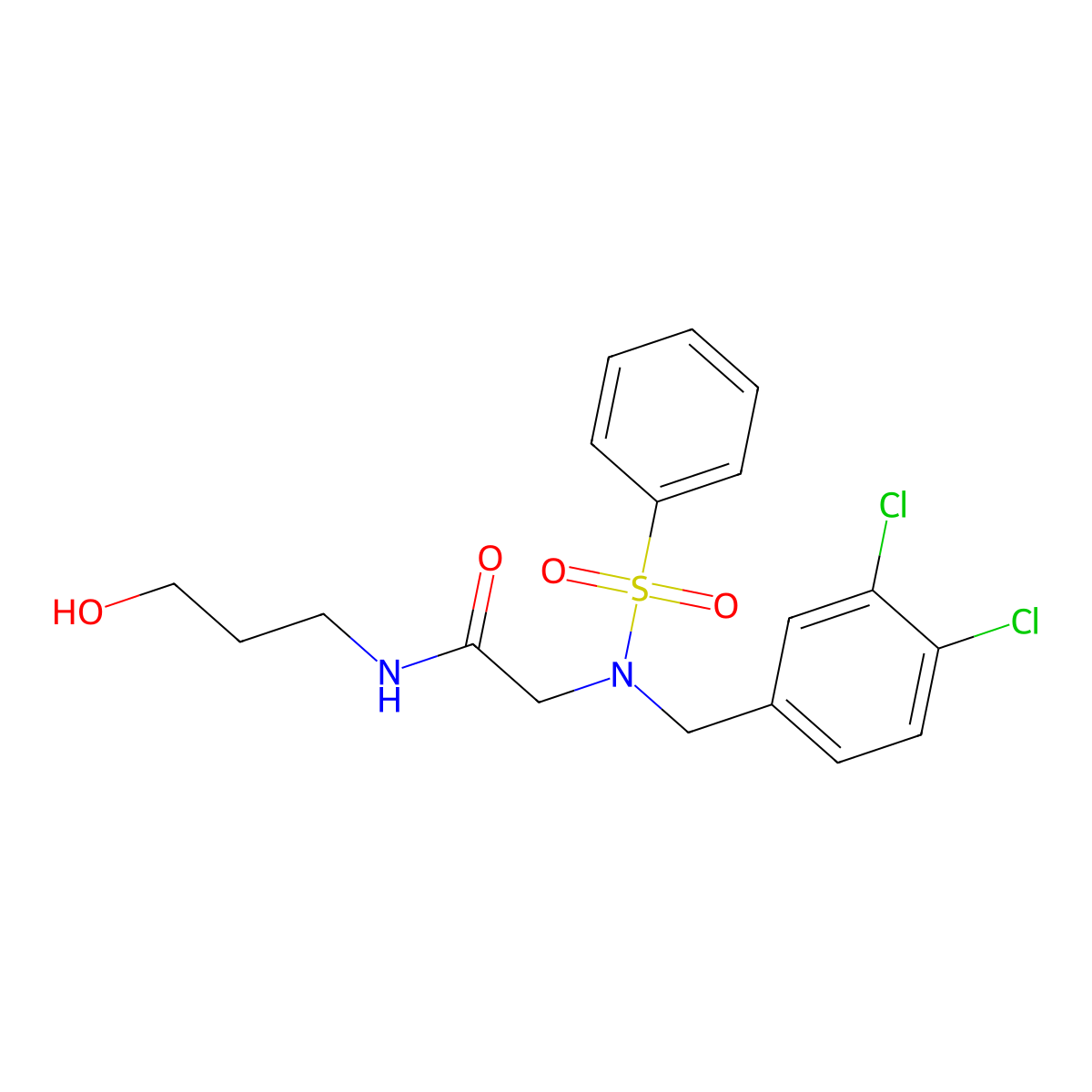 2-[benzenesulfonyl-[(3,4-dichlorophenyl)methyl]amino]-N-(3-hydroxypropyl)acetamide molecular structure, CAS 356093-91-9